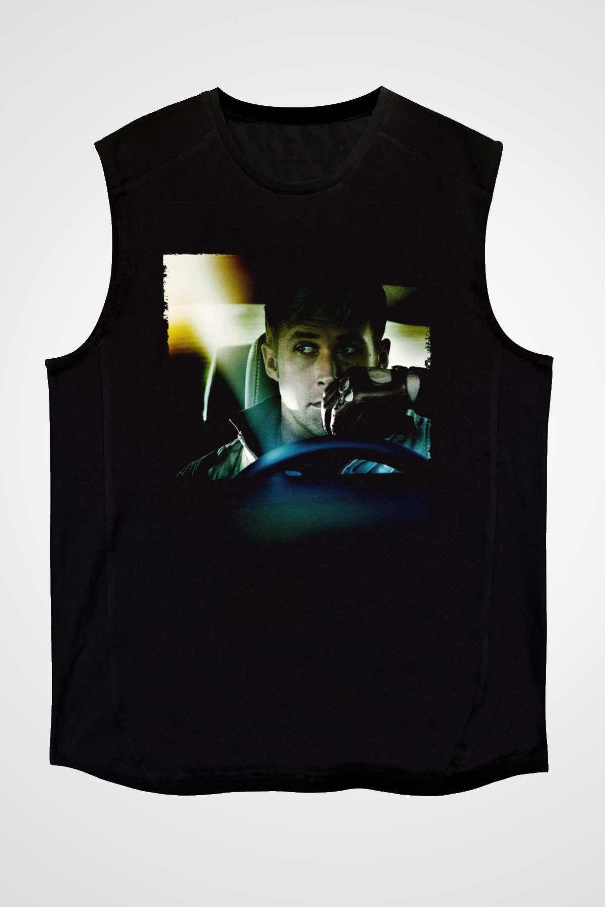 Unisex Sürücü (Drive) Baskılı Siyah Kolsuz Tshirt