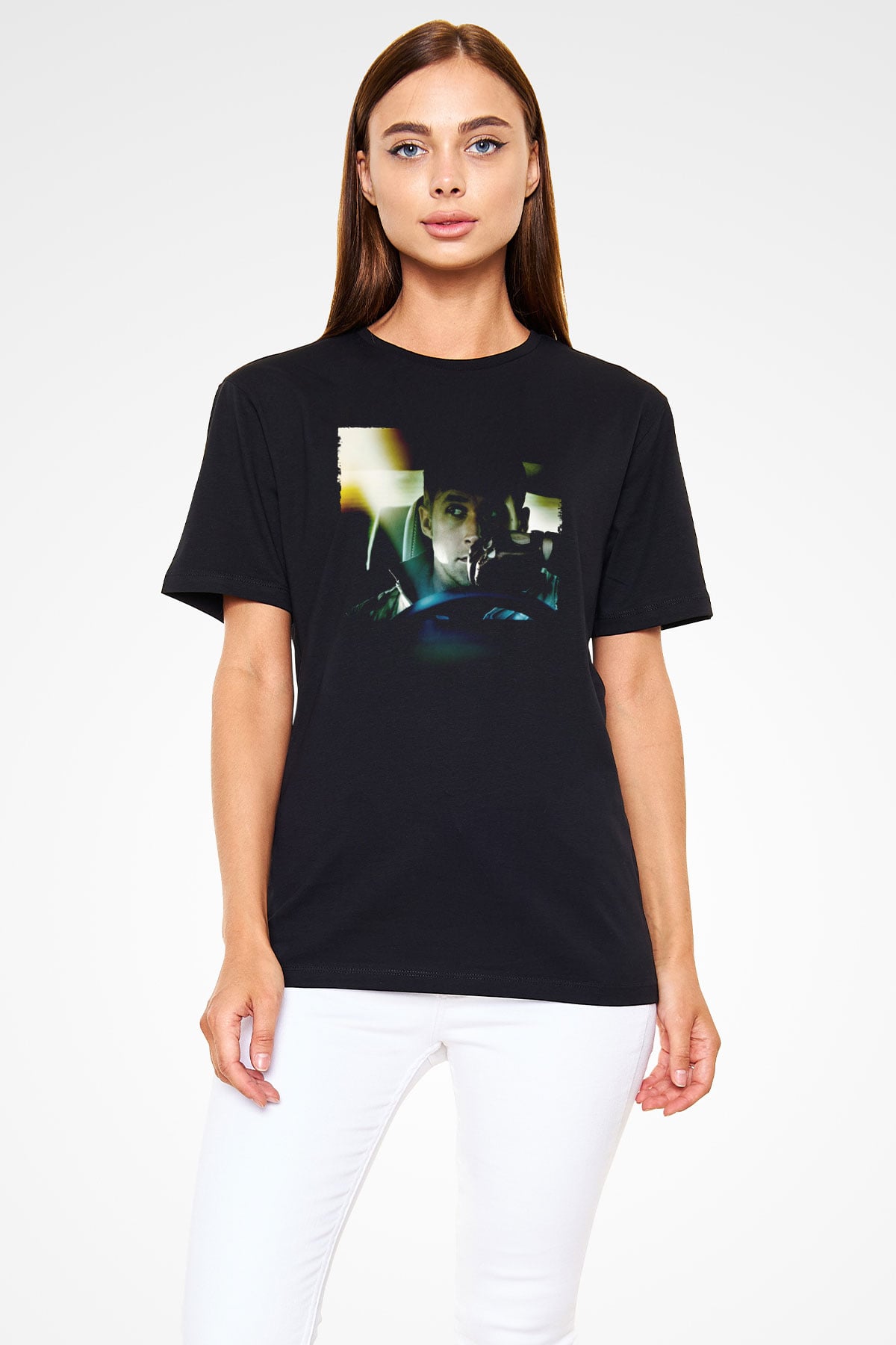 Unisex Sürücü (Drive) Baskılı Siyah Tshirt