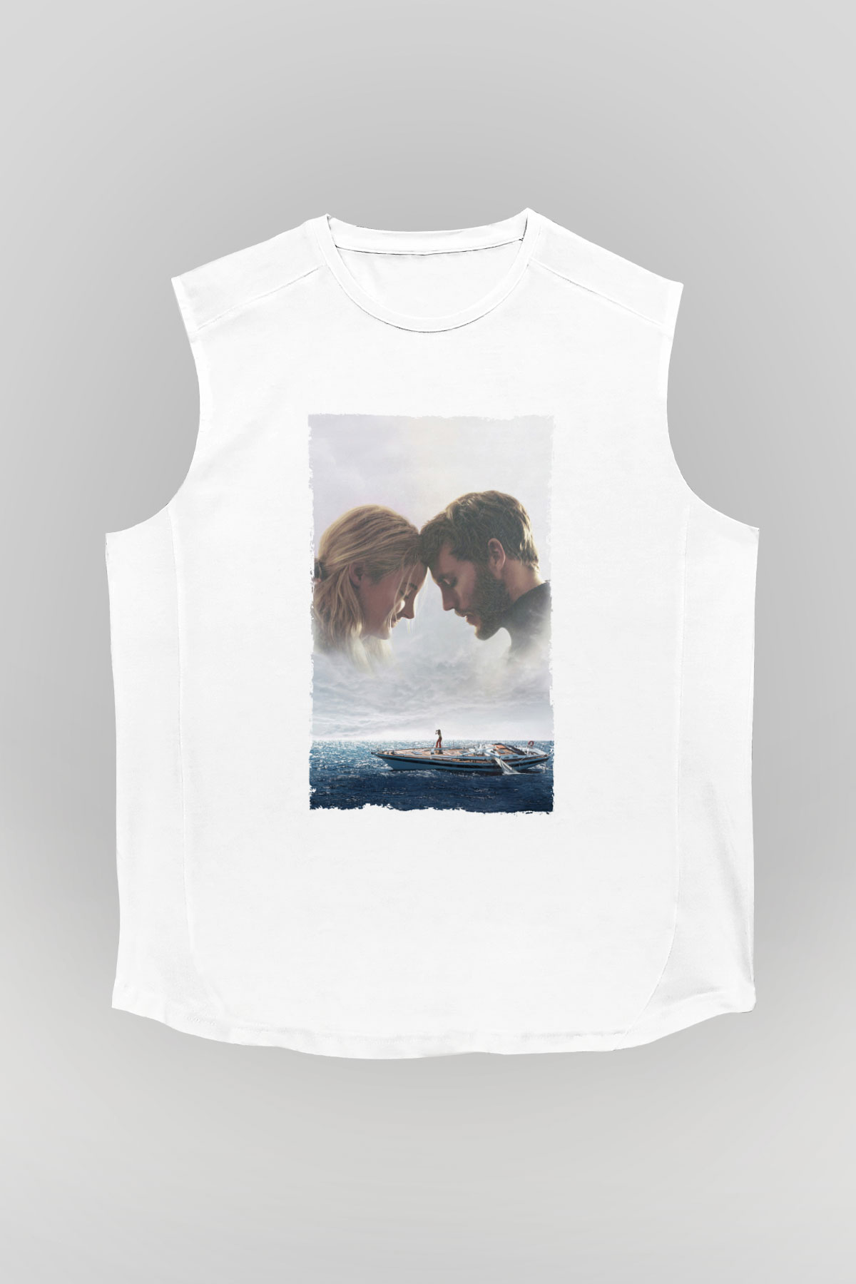 Unisex Sürükleniş - Adrift Baskılı Beyaz Kolsuz Tişört