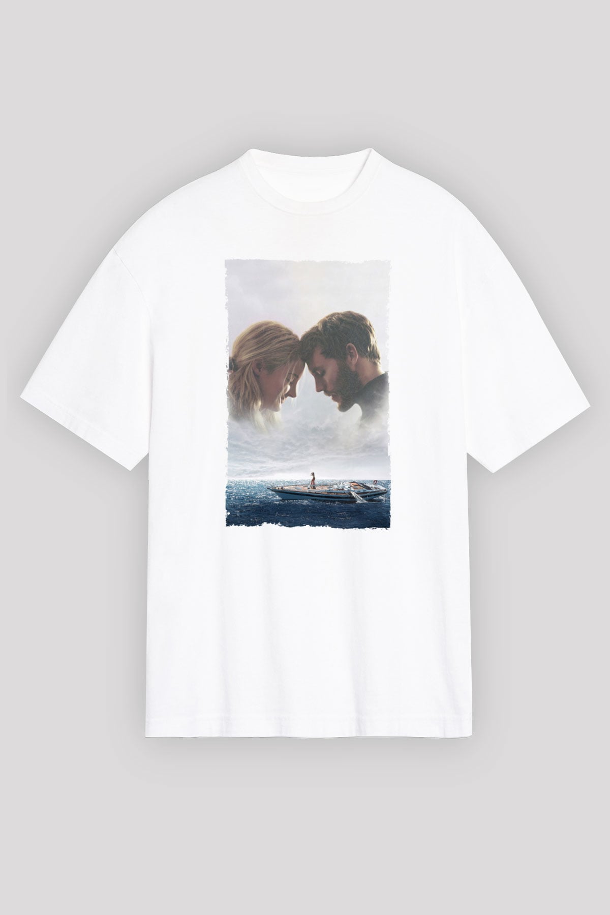 Unisex Sürükleniş - Adrift Baskılı Beyaz Oversize Tişört