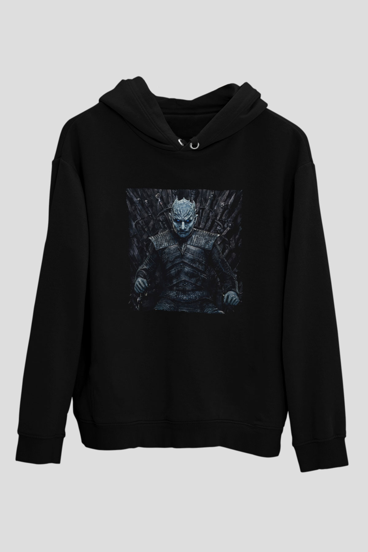 Unisex Taht Oyunları Baskılı Siyah Kapüşonlu Sweatshirt