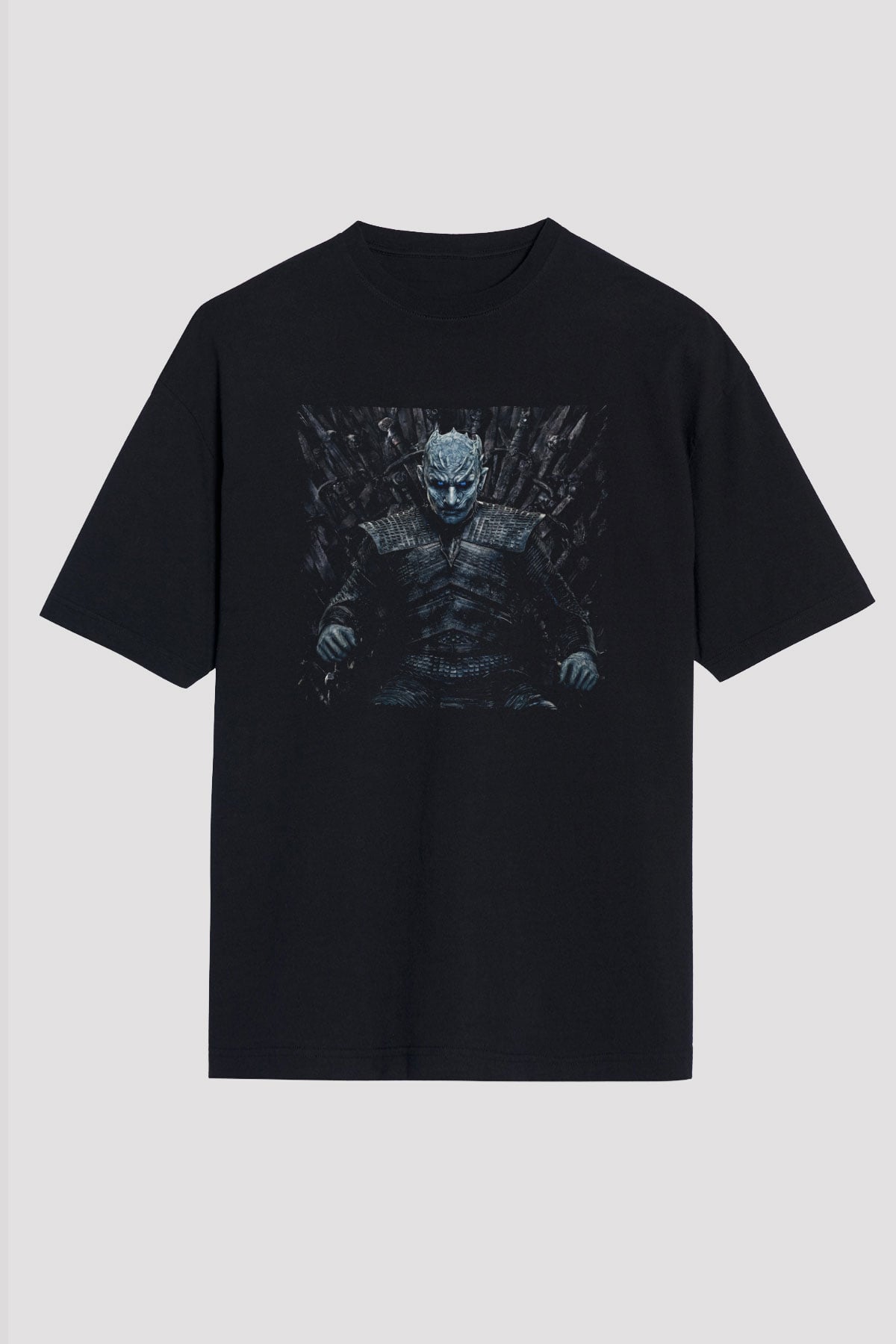 Unisex Taht Oyunları Baskılı Siyah Oversize T-shirt