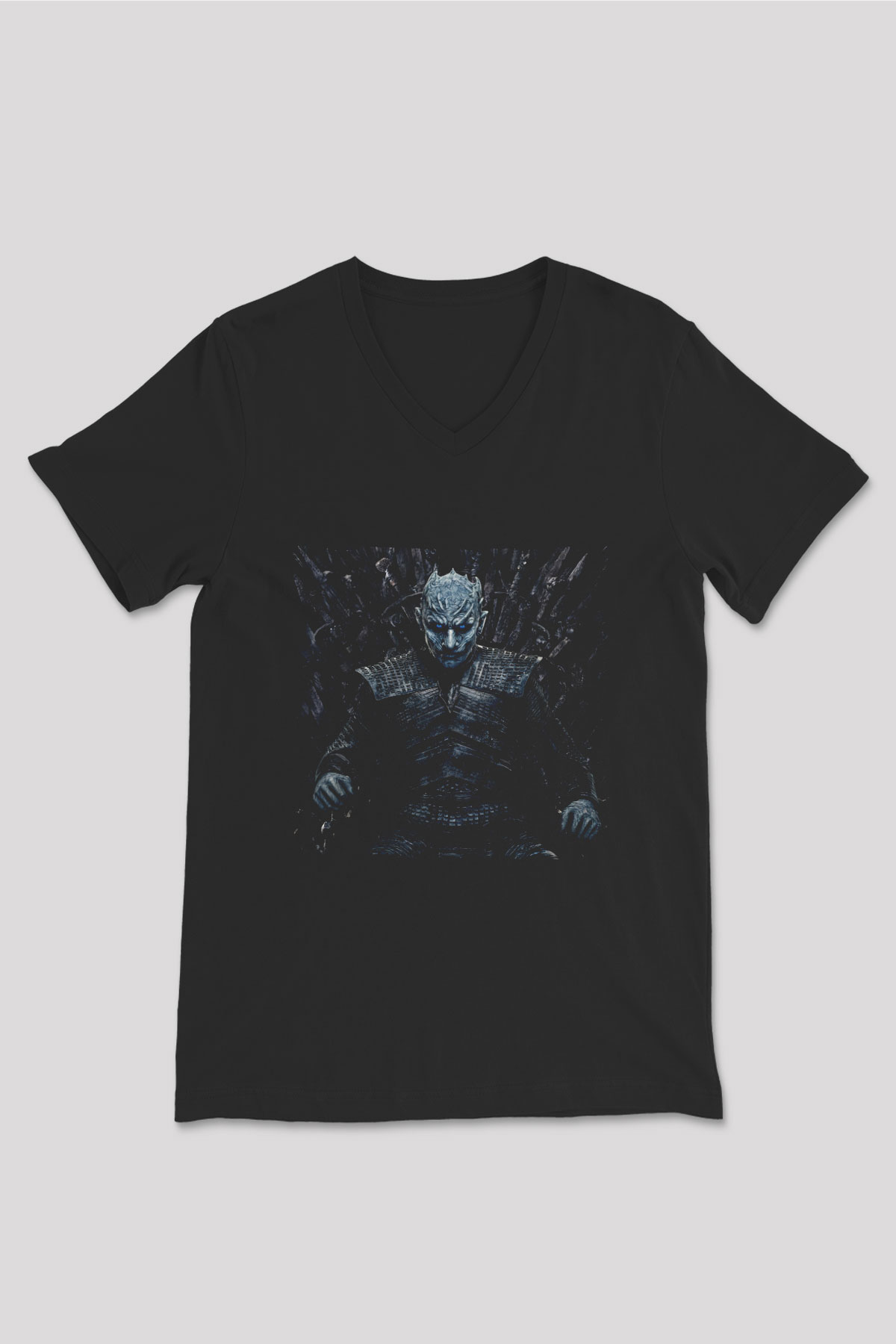 Unisex Taht Oyunları Baskılı Siyah V Yaka T-shirt