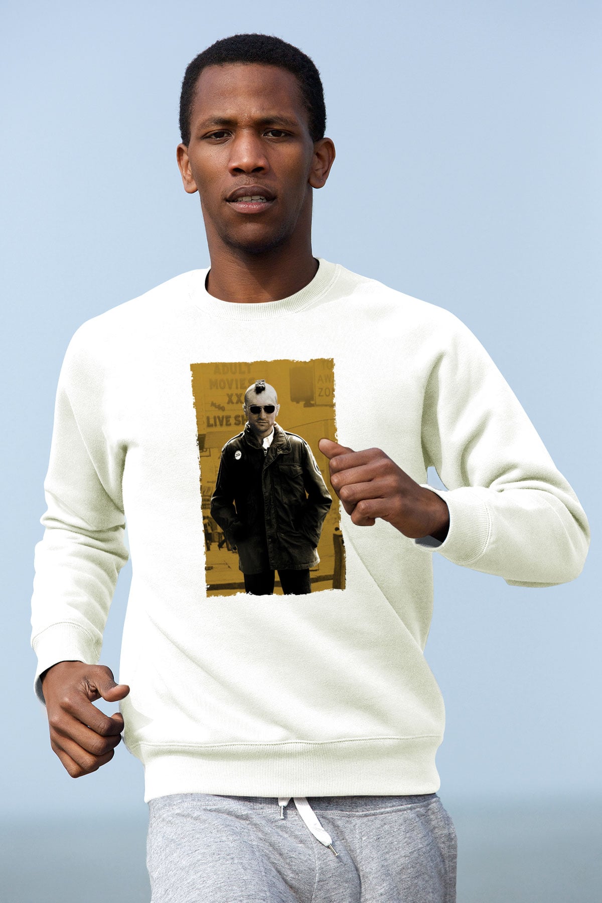 Unisex Taksi Şoförü (Taxi Driver) Baskılı Beyaz Sweatshirt
