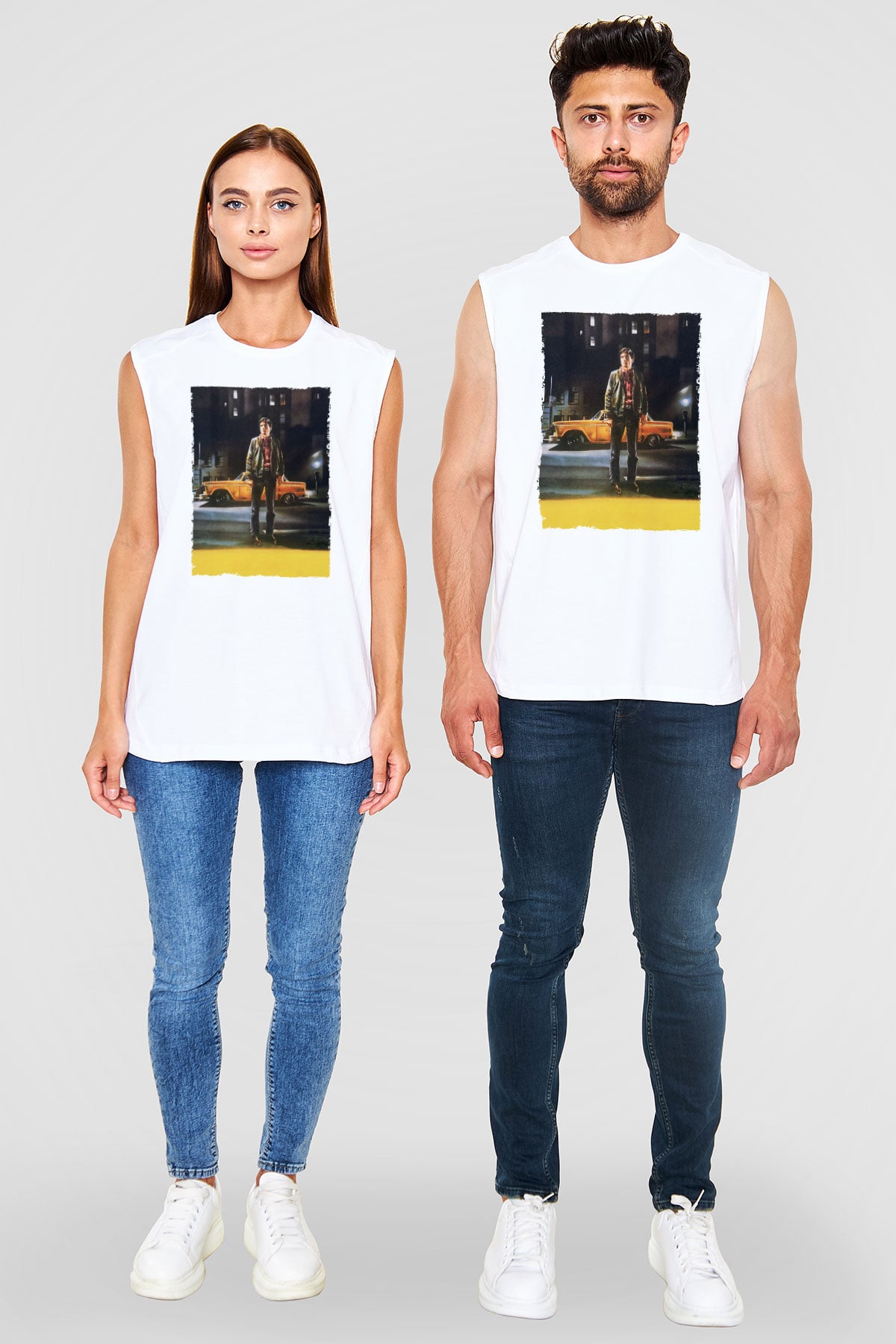 Unisex Taksi Şoförü (Taxi Driver) Baskılı Beyaz Kolsuz Tişört