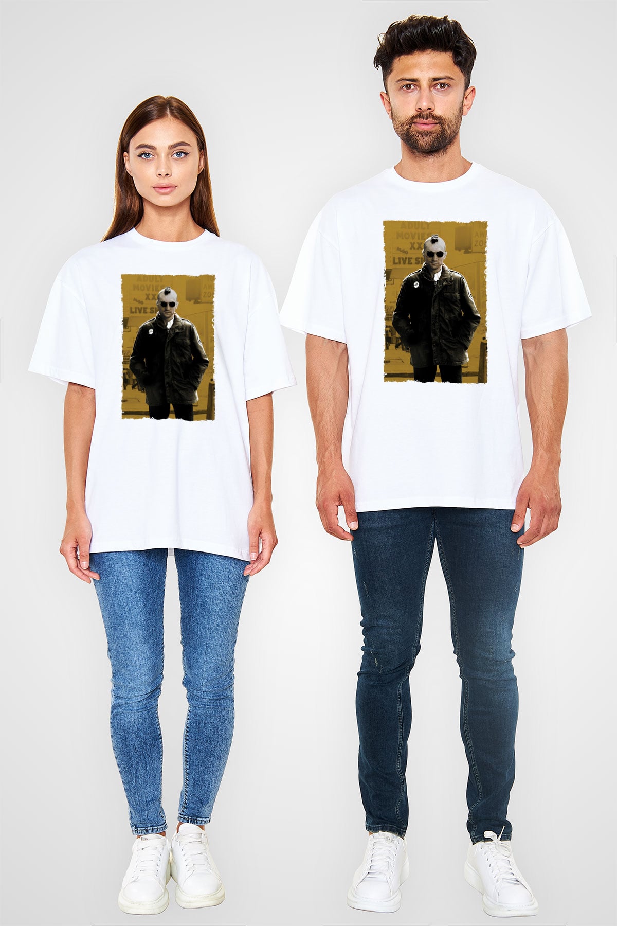 Unisex Taksi Şoförü (Taxi Driver) Baskılı Beyaz Oversize Oversize T-shirt