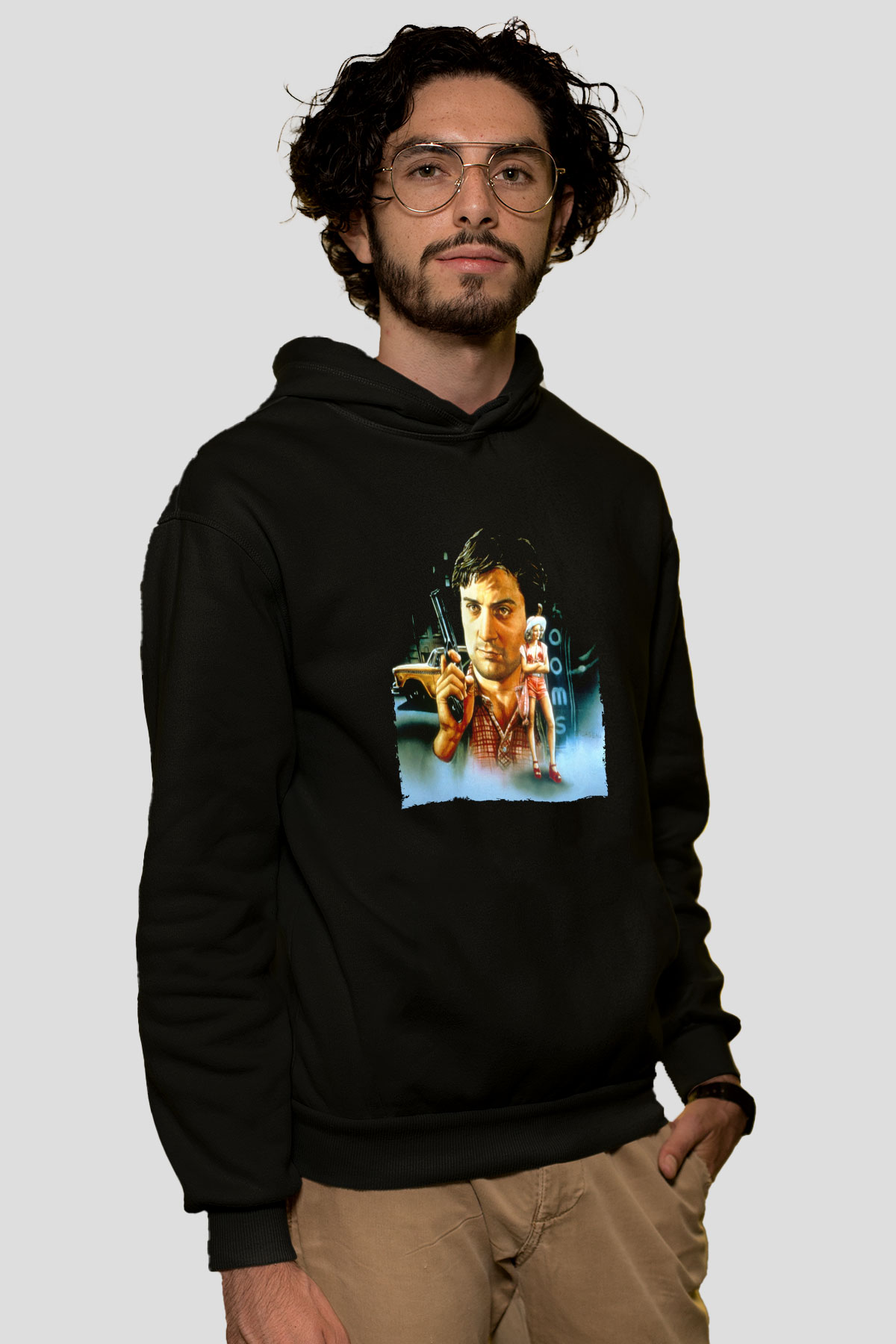 Unisex Taksi Şoförü (Taxi Driver) Baskılı Siyah Kapüşonlu Sweatshirt