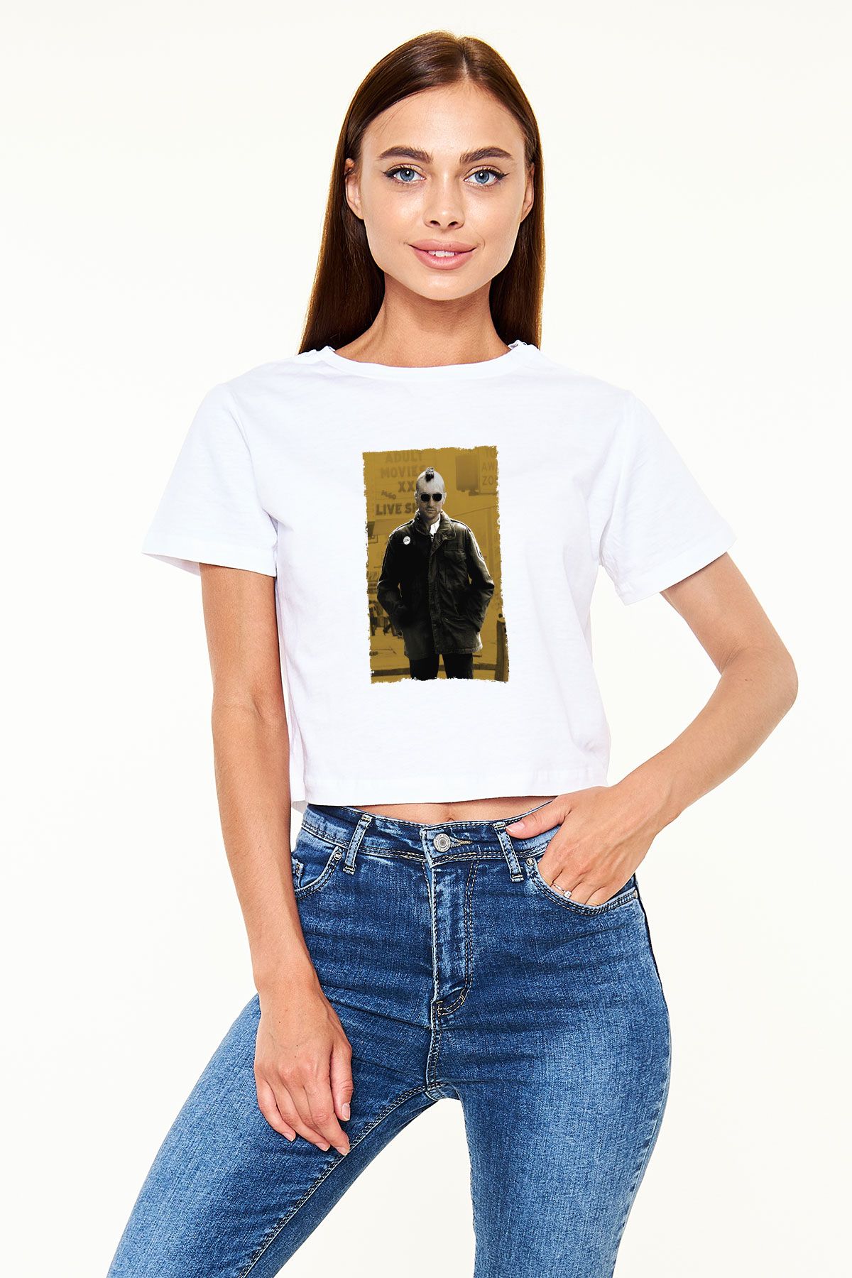 Unisex Taksi Şoförü (Taxi Driver) Baskılı Beyaz Crop Top Tshirt