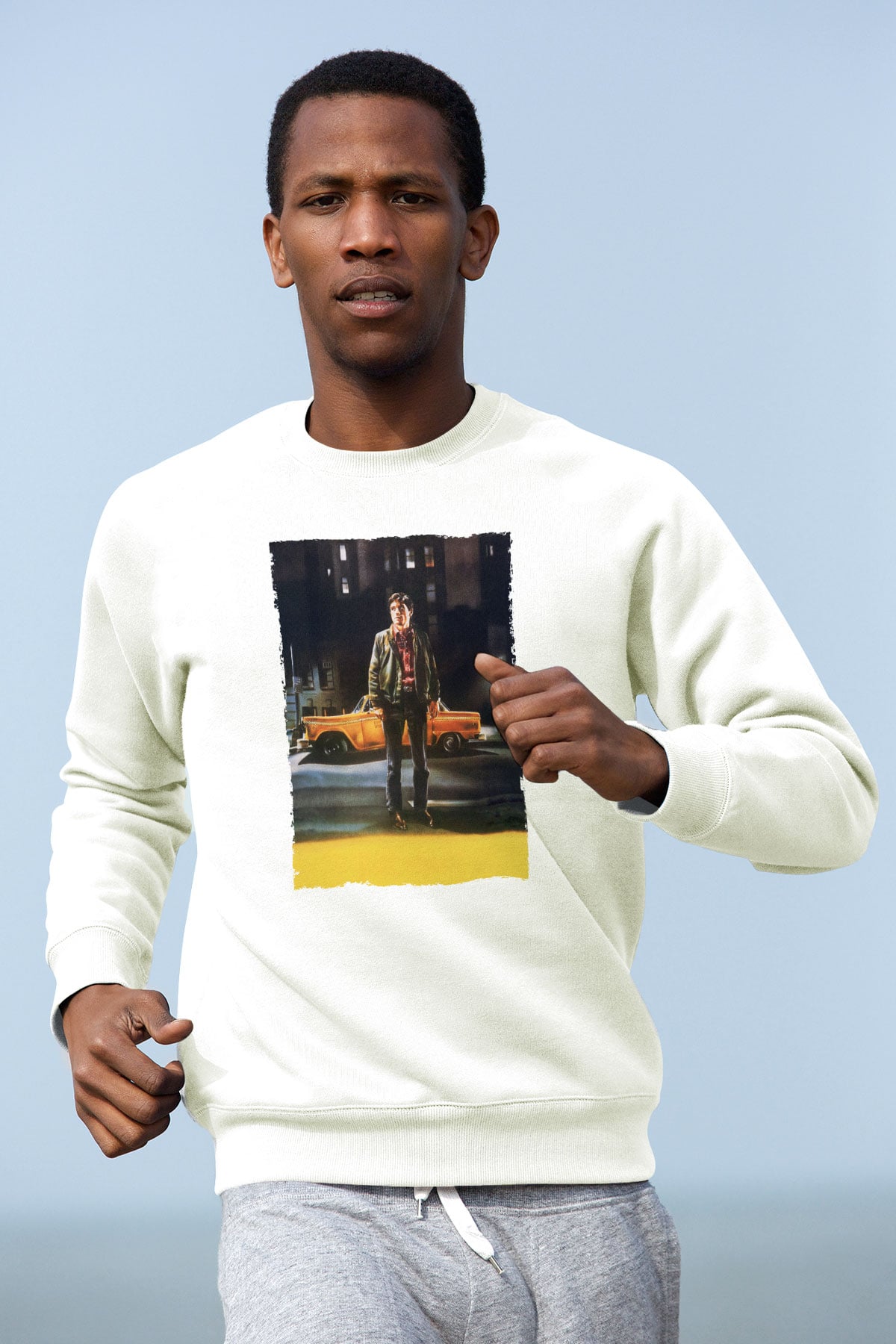 Unisex Taksi Şoförü (Taxi Driver) Baskılı Beyaz Sweatshirt