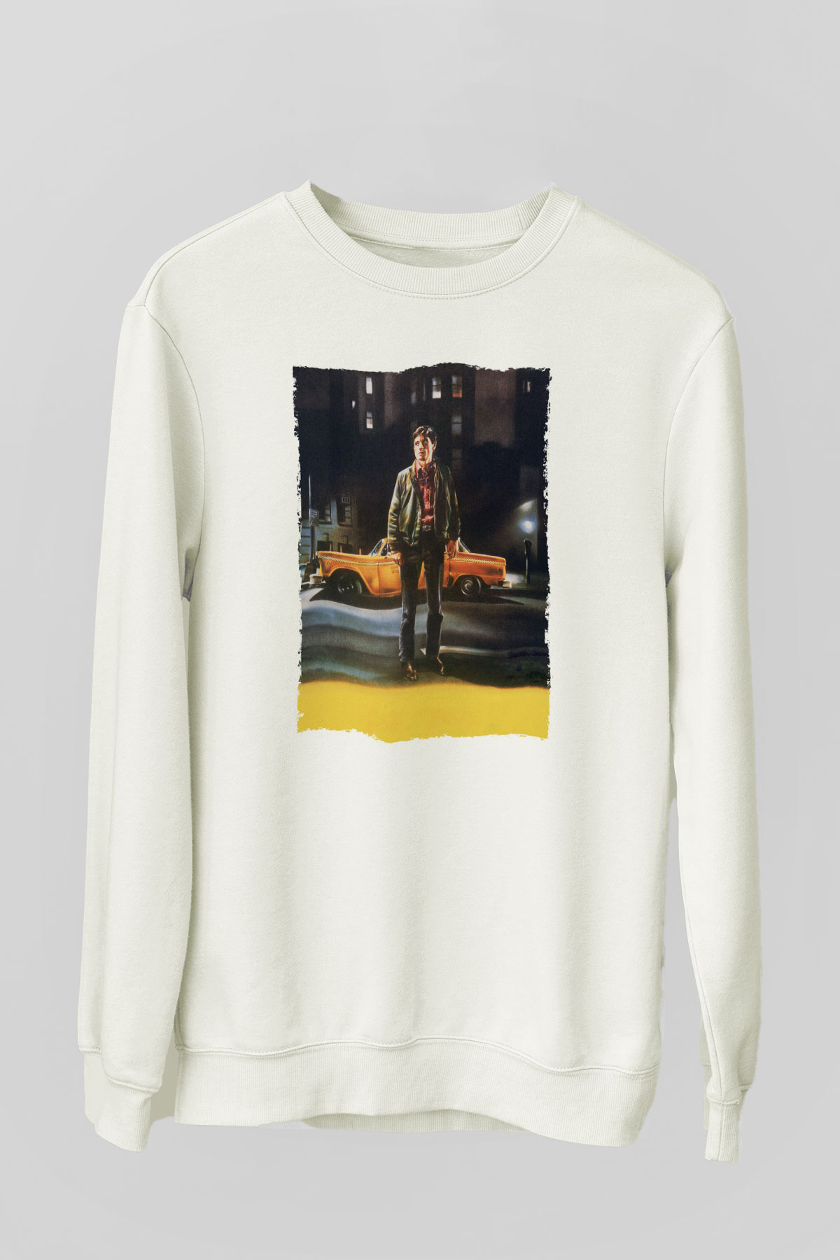 Unisex Taksi Şoförü (Taxi Driver) Baskılı Beyaz Sweatshirt