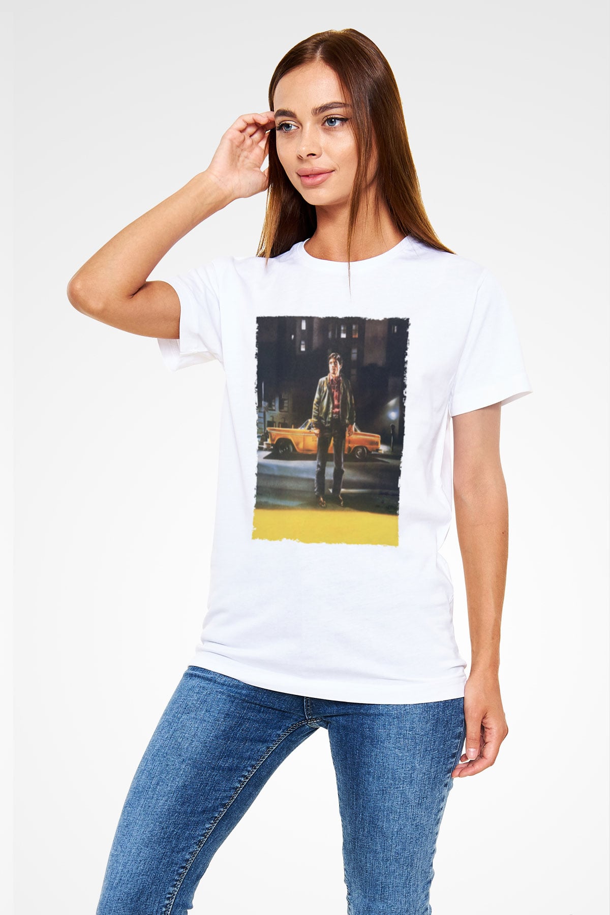 Unisex Taksi Şoförü (Taxi Driver) Baskılı Beyaz Tişört