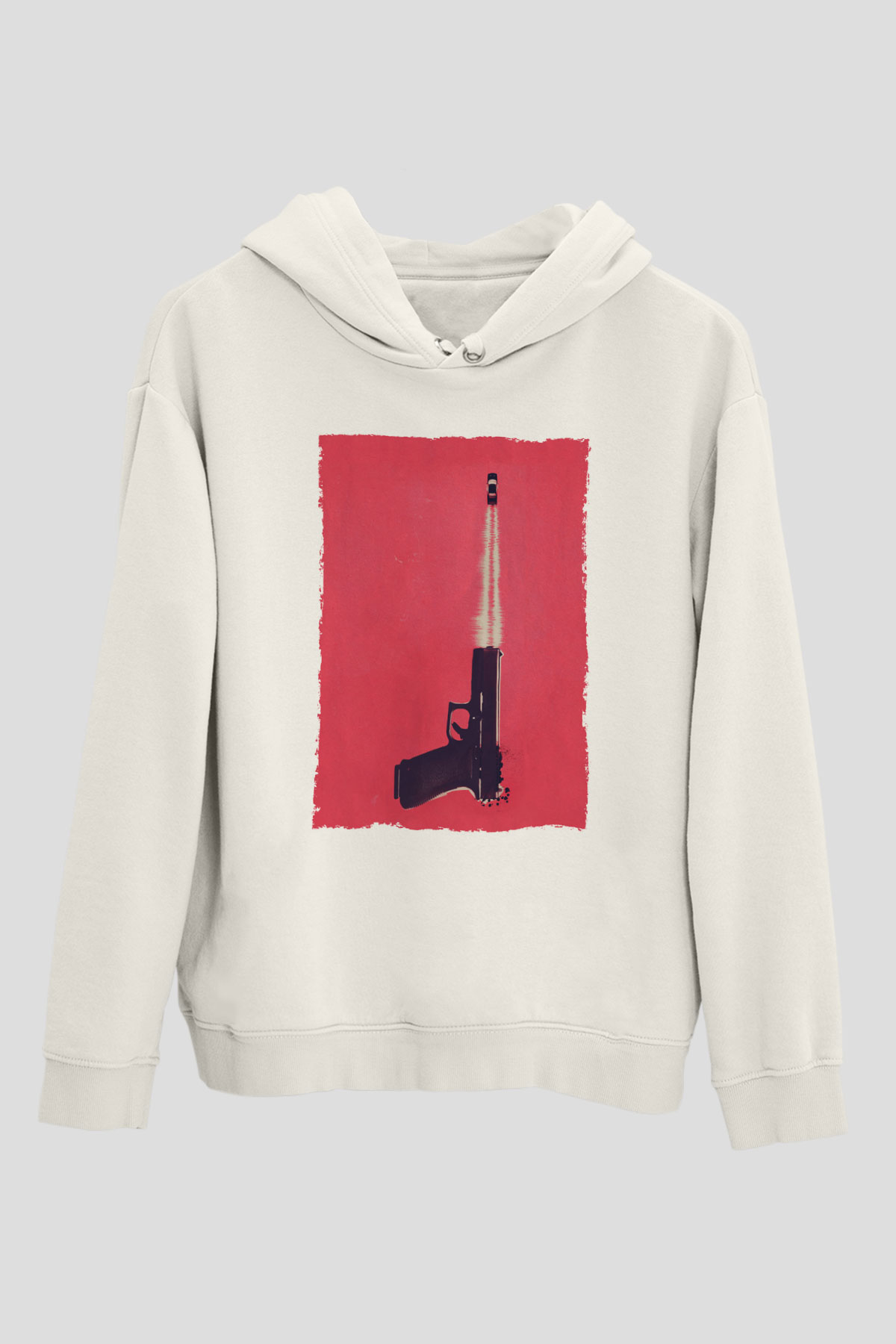 Unisex Tam Gaz - Baby Driver Baskılı Beyaz Kapüşonlu Sweatshirt