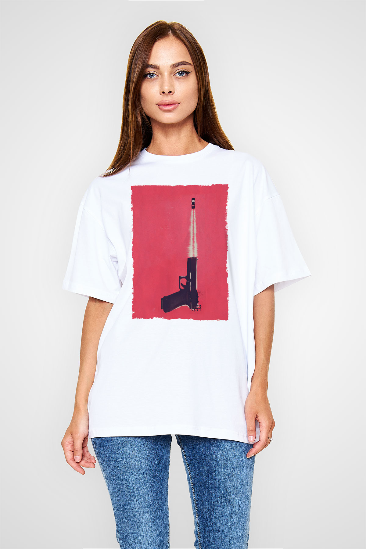 Unisex Tam Gaz - Baby Driver Baskılı Beyaz Oversize Oversize T-shirt