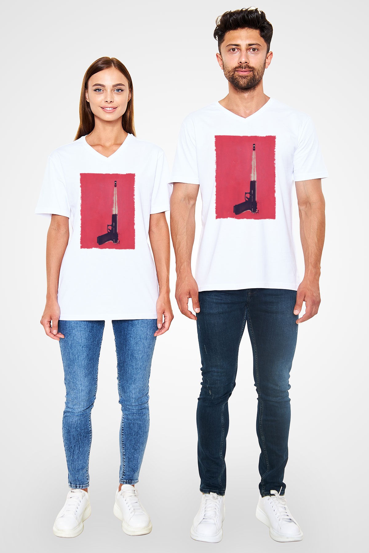 Unisex Tam Gaz - Baby Driver Baskılı Beyaz V Yaka Tshirt