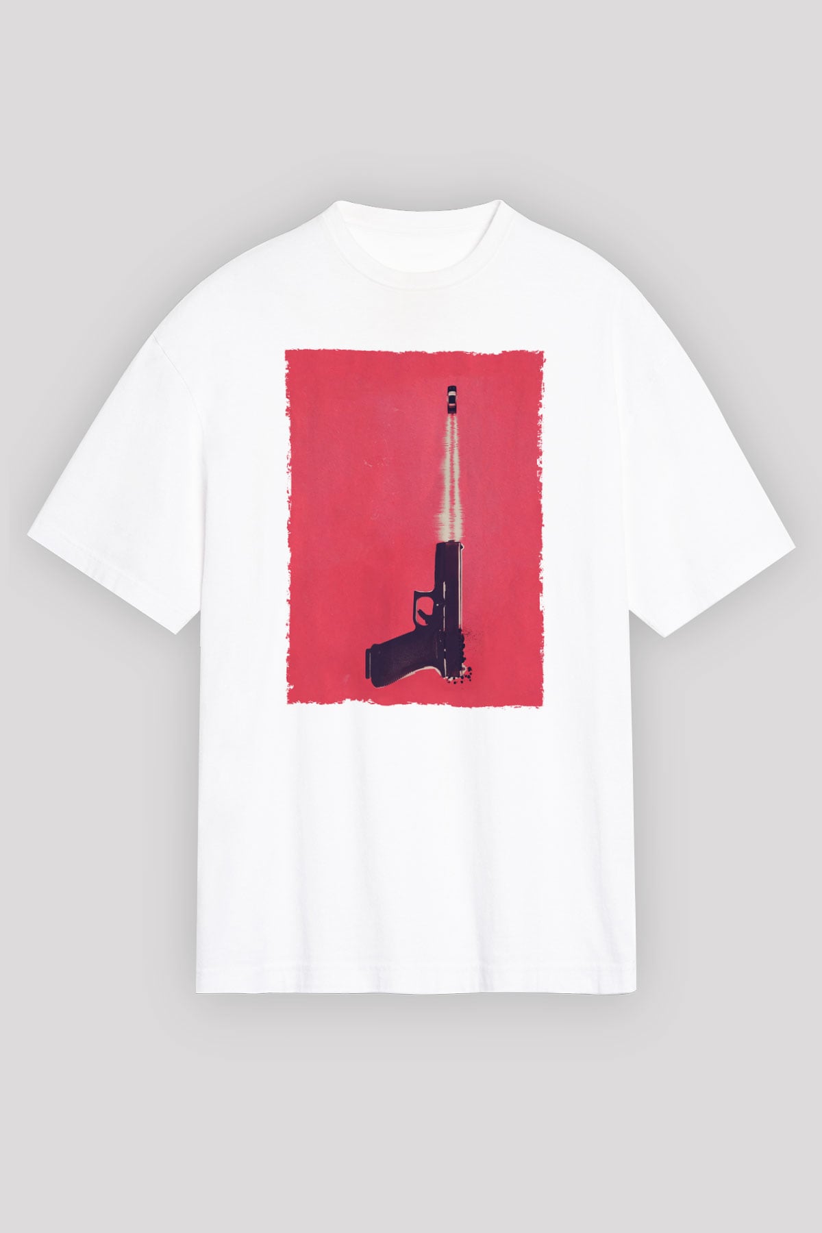 Unisex Tam Gaz - Baby Driver Baskılı Beyaz Oversize Oversize T-shirt