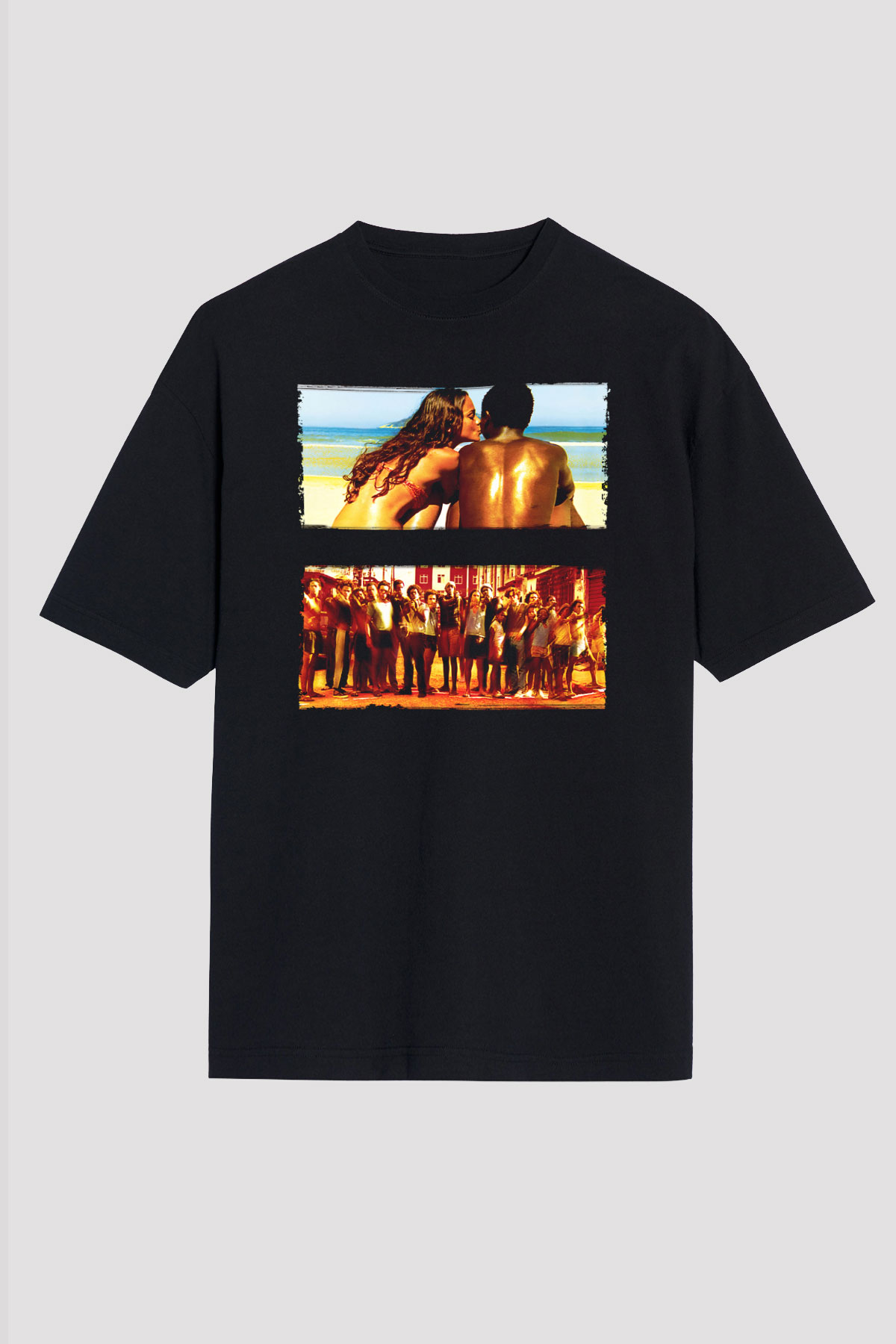 Unisex Tanrı Kent (City of God) Baskılı Siyah Oversize Tişört
