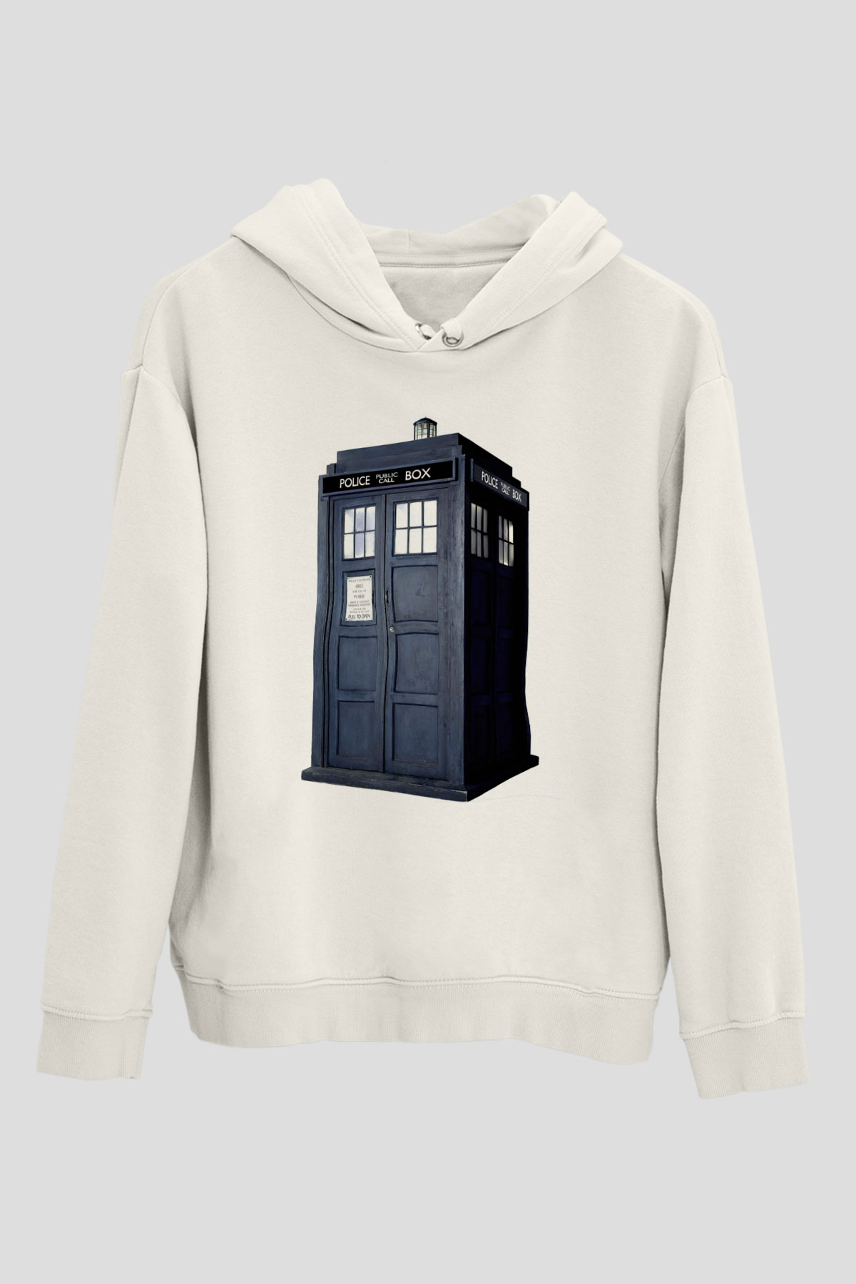 Unisex Tardis - Doctor Who Baskılı Beyaz Kapüşonlu Sweatshirt