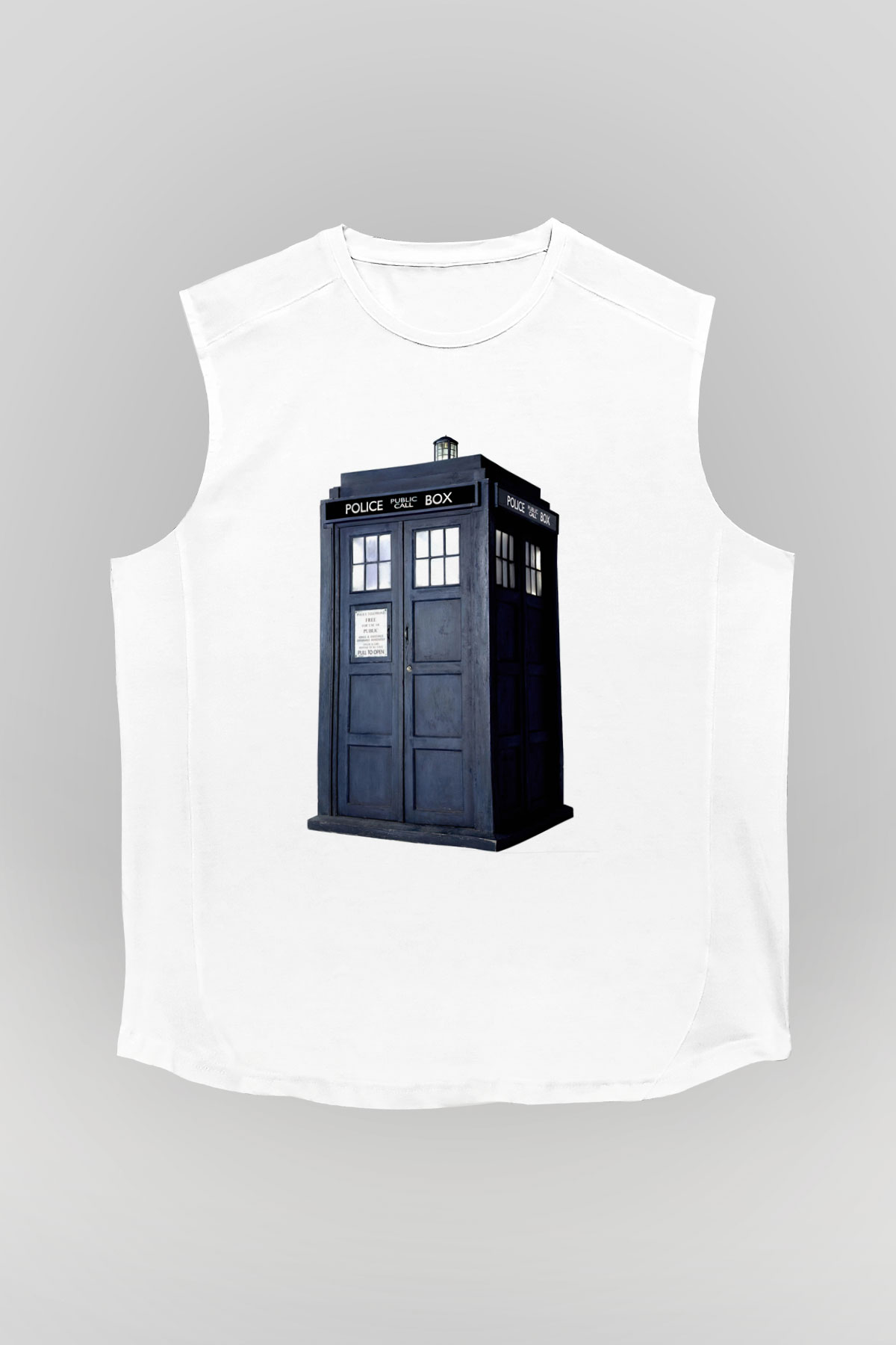 Unisex Tardis - Doctor Who Baskılı Beyaz Kolsuz T-shirt