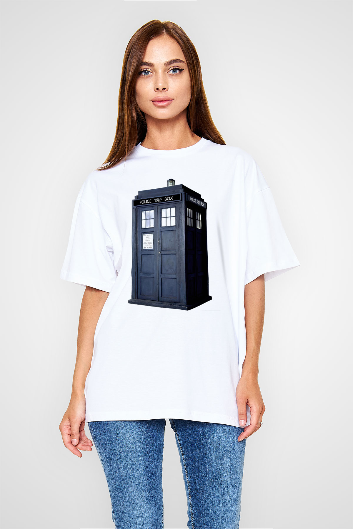 Unisex Tardis - Doctor Who Baskılı Beyaz T-shirt