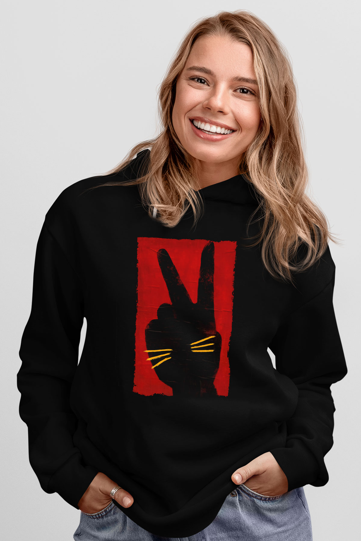 Unisex Tavşan Jojo (Jojo Rabbit) Baskılı Siyah Kapüşonlu Sweatshirt