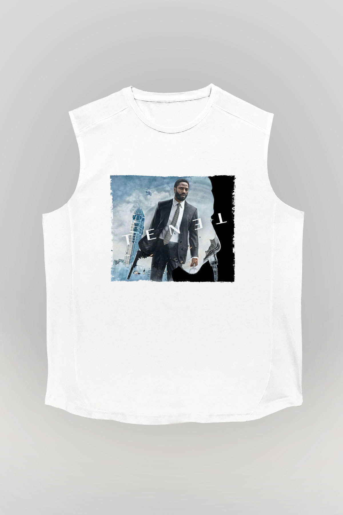 Unisex Tenet Baskılı Beyaz Kolsuz Tshirt