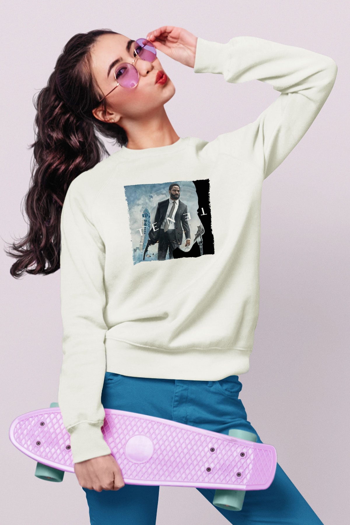 Unisex Tenet Baskılı Beyaz Sweatshirt