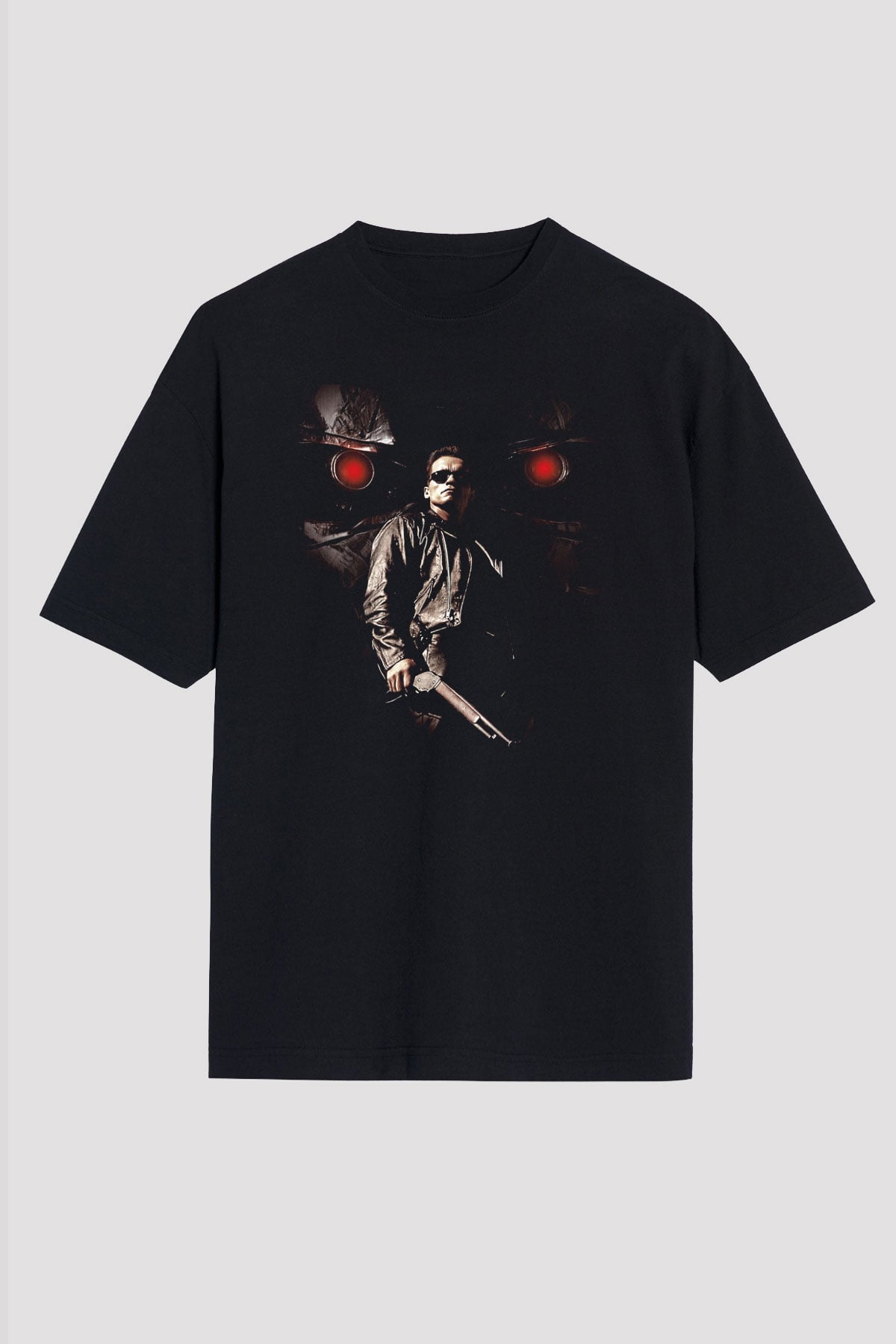 Unisex Terminatör 2 Kıyamet Günü (Terminator 2 Judgment Day) Baskılı Siyah Oversize T-shirt