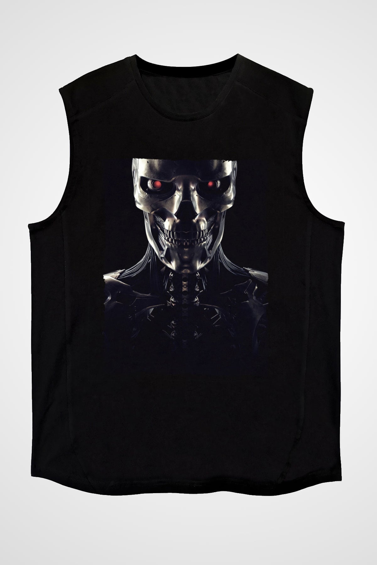 Unisex Terminator Baskılı Siyah Kolsuz Tshirt