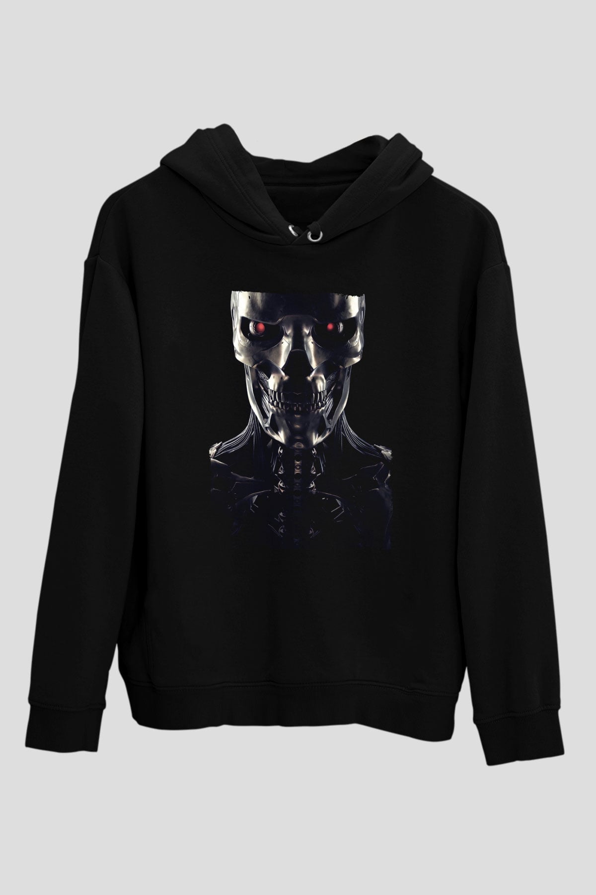 Unisex Terminatör Kara Kader (Terminator Dark Fate) Baskılı Siyah Kapüşonlu Sweatshirt