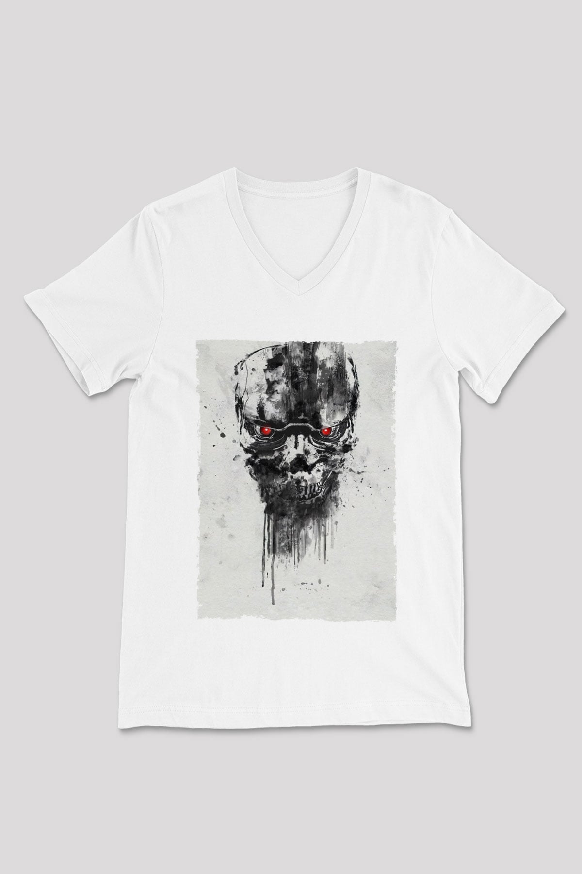 Unisex Terminatör Kara Kader (Terminator Dark Fate) Baskılı Beyaz V Yaka T-shirt