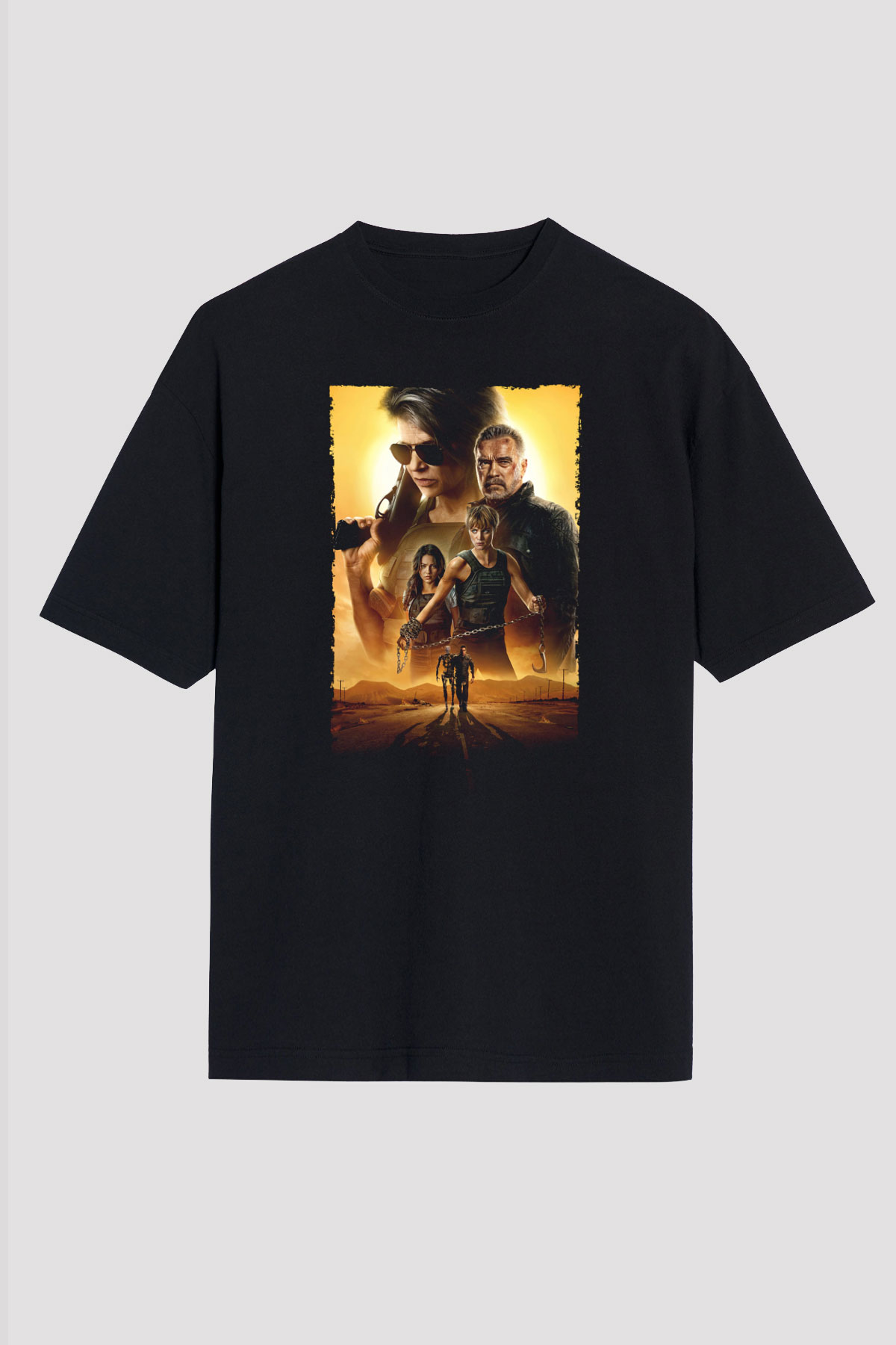 Unisex Terminatör Kara Kader (Terminator Dark Fate) Baskılı Siyah Oversize Tshirt