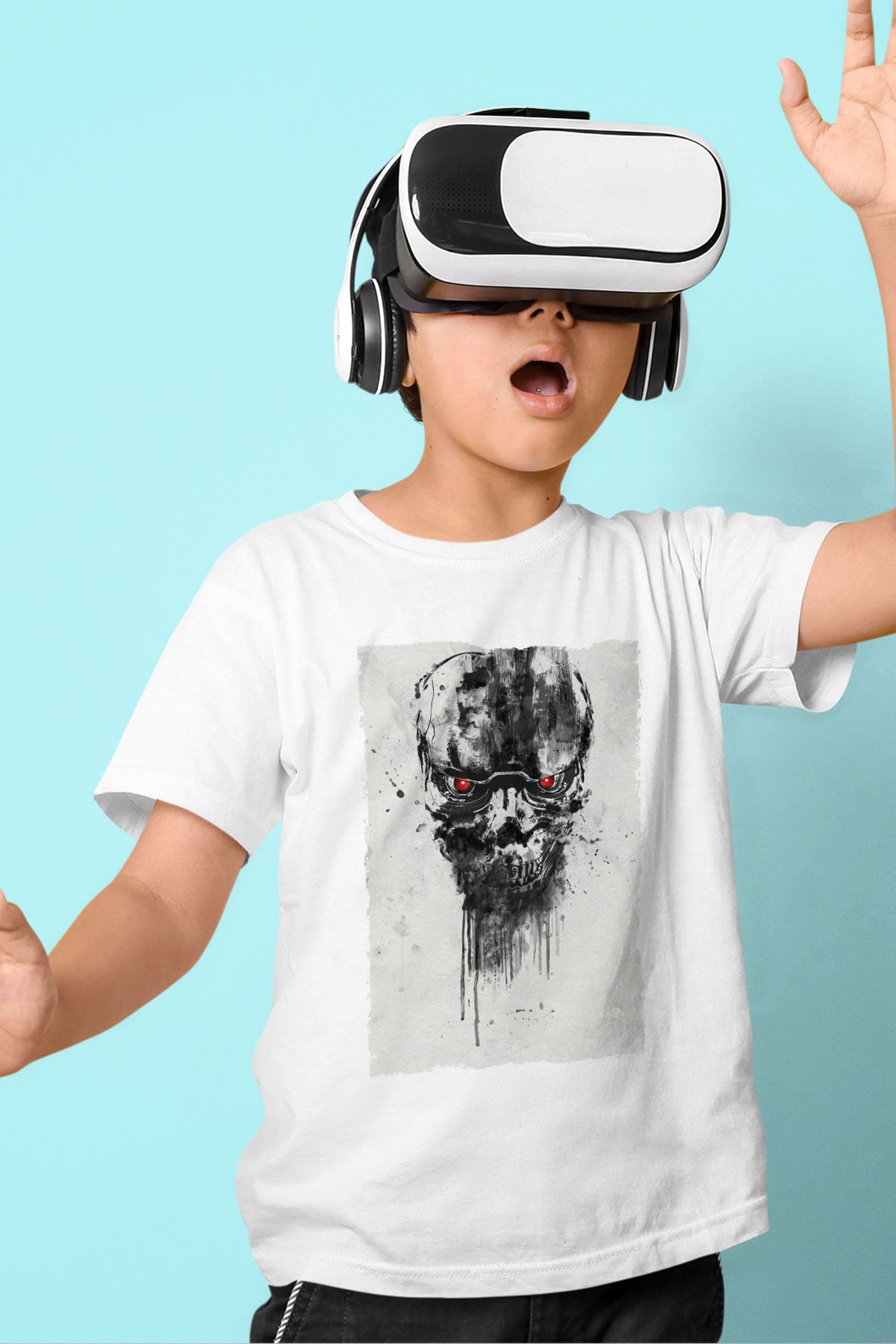 Unisex Terminatör Kara Kader (Terminator Dark Fate) Baskılı Beyaz Çocuk Tshirt