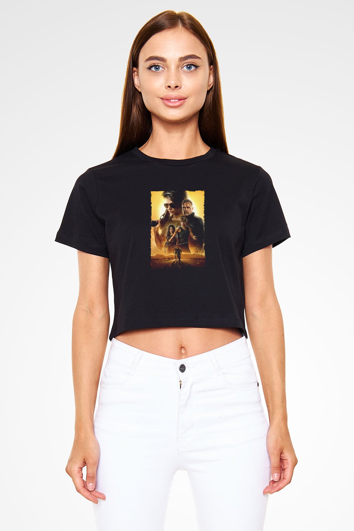 Unisex Terminatör Kara Kader (Terminator Dark Fate) Baskılı Siyah Crop Top Tshirt
