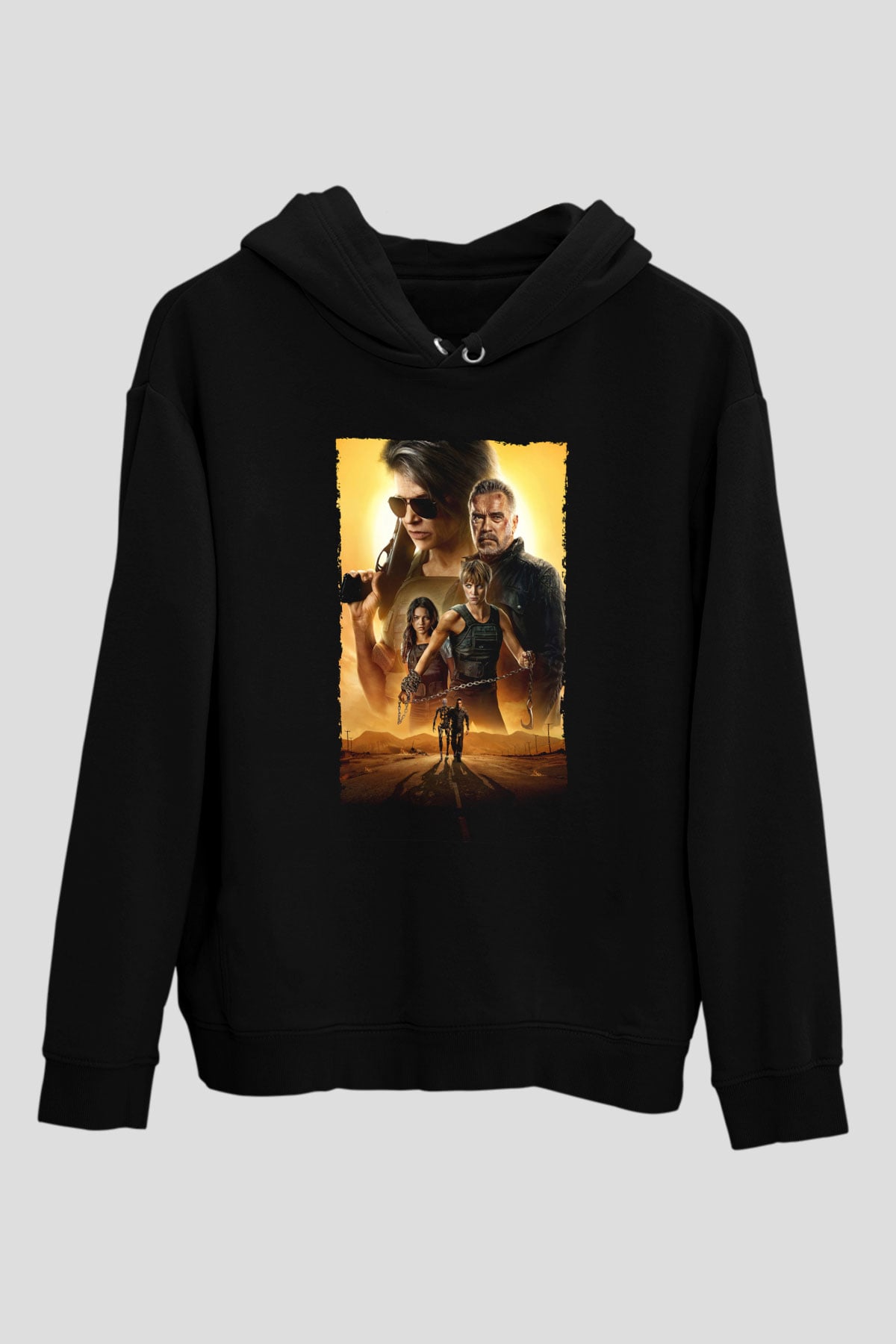 Unisex Terminatör Kara Kader (Terminator Dark Fate) Baskılı Siyah Kapüşonlu Sweatshirt