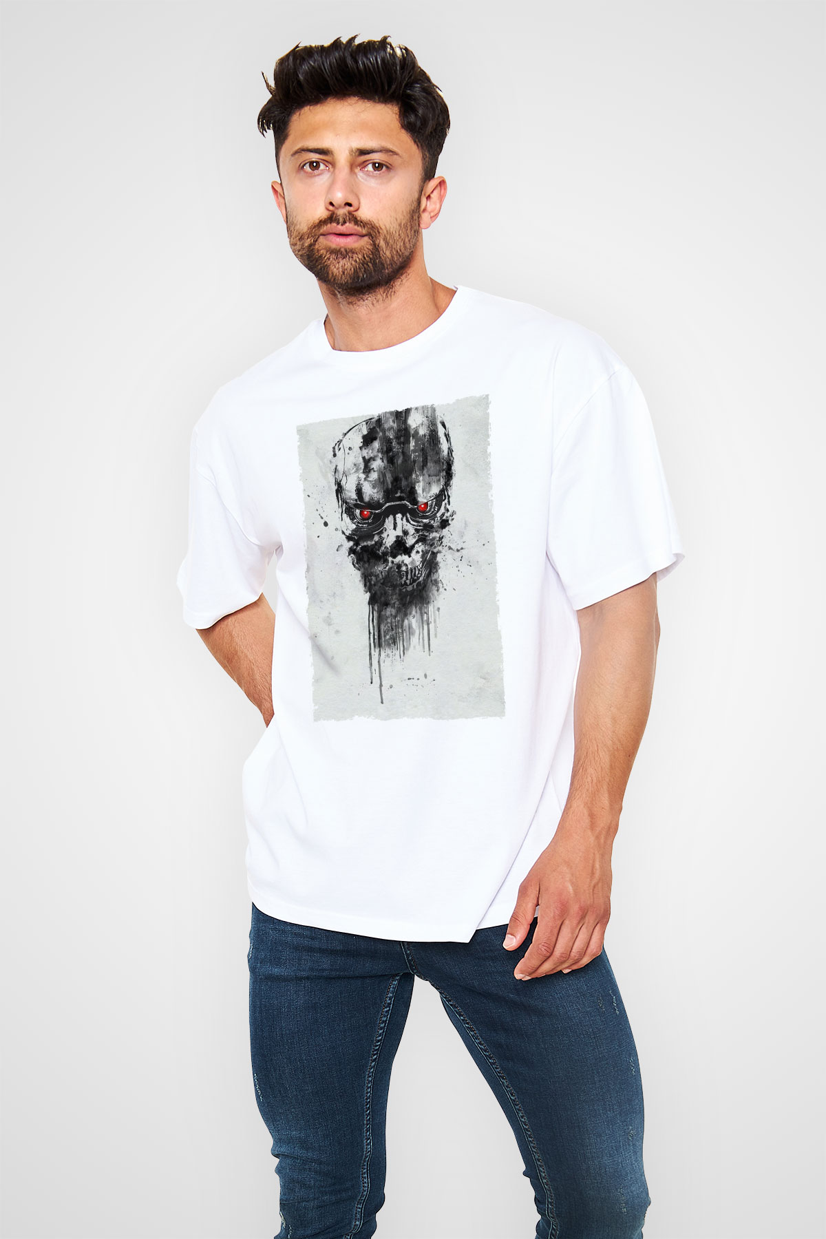 Unisex Terminatör Kara Kader (Terminator Dark Fate) Baskılı Beyaz T-shirt