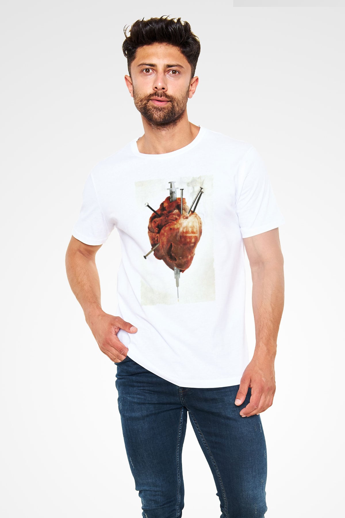 Unisex Tetikçi - Crank Baskılı Beyaz Tişört