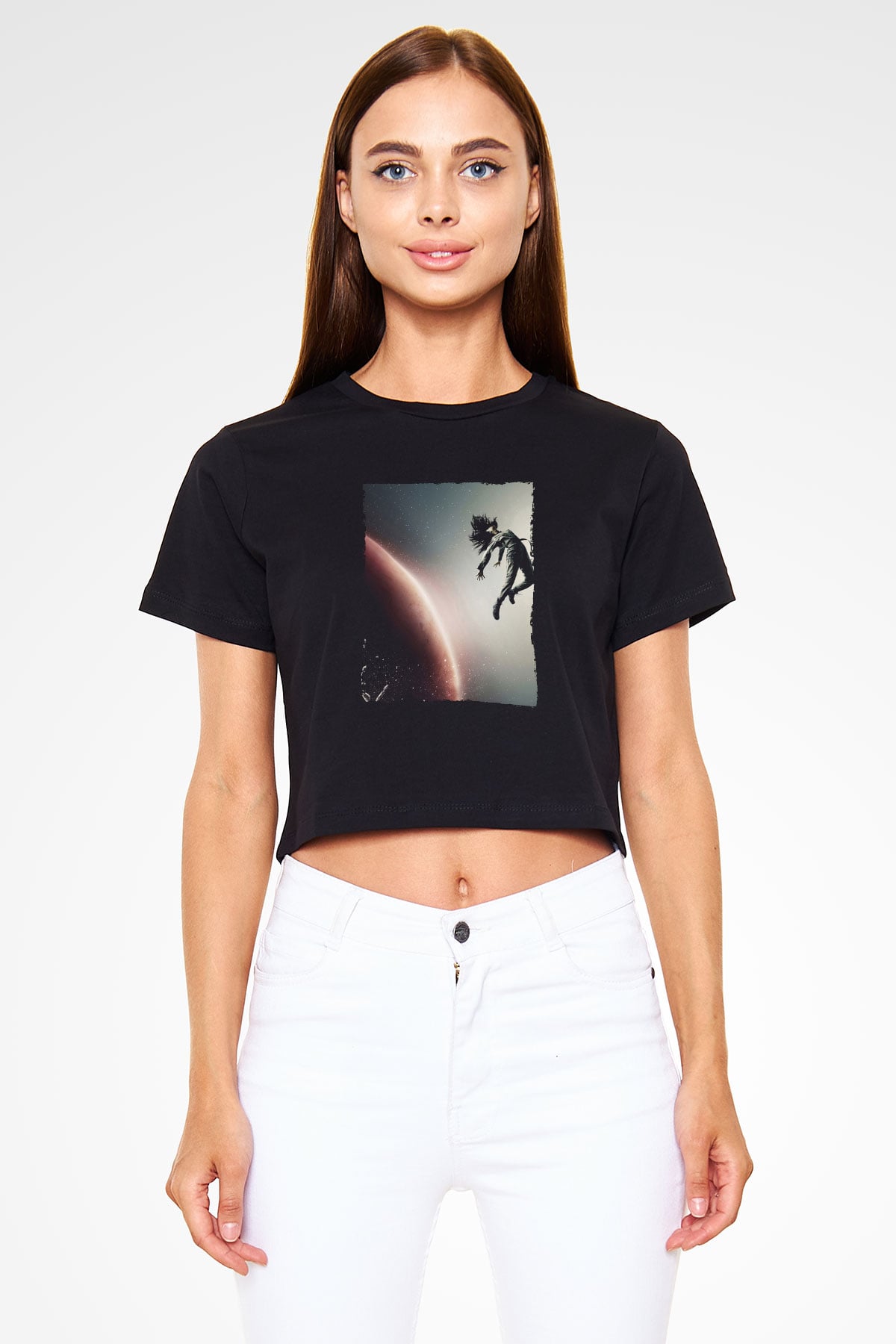 Unisex The Expanse Baskılı Siyah Crop Top Tshirt