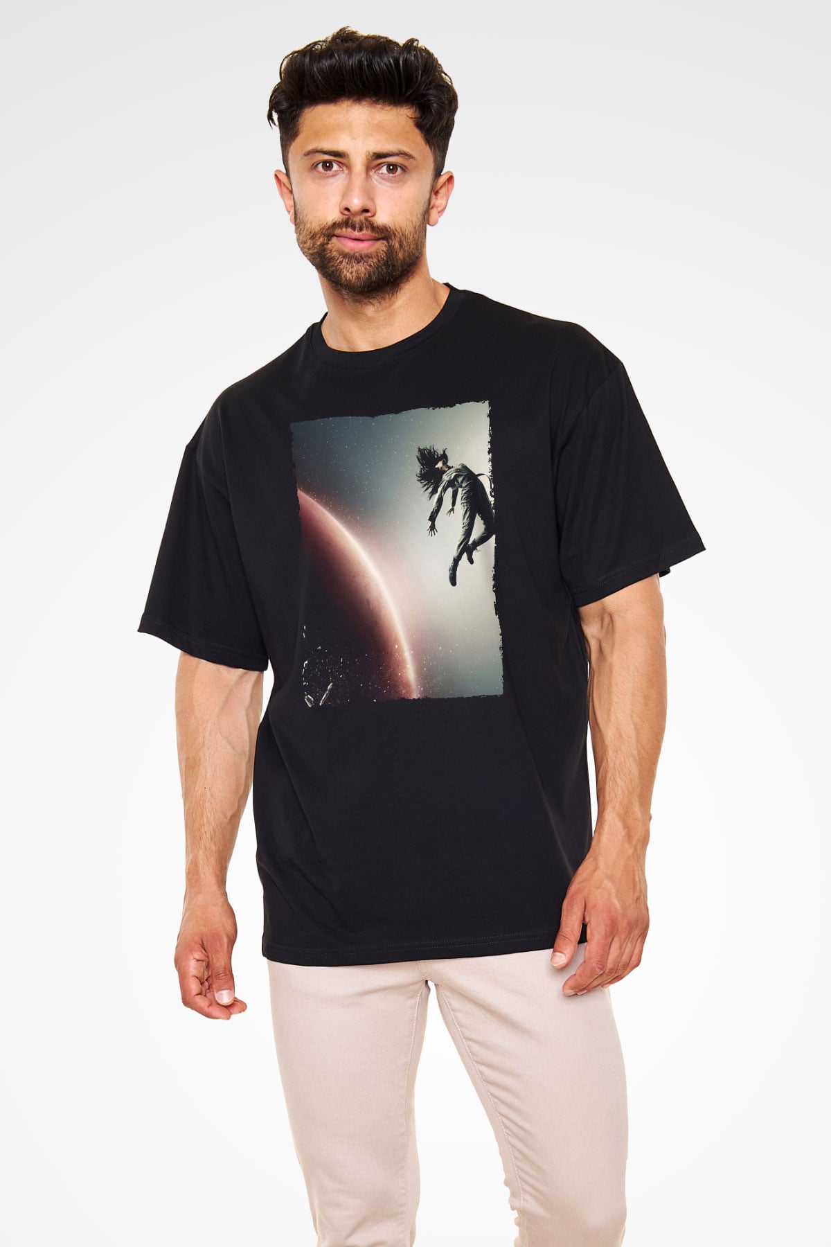 Unisex The Expanse Baskılı Siyah Oversize Tshirt