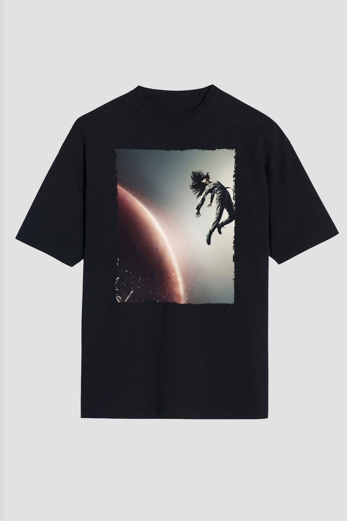 Unisex The Expanse Baskılı Siyah Oversize Tshirt