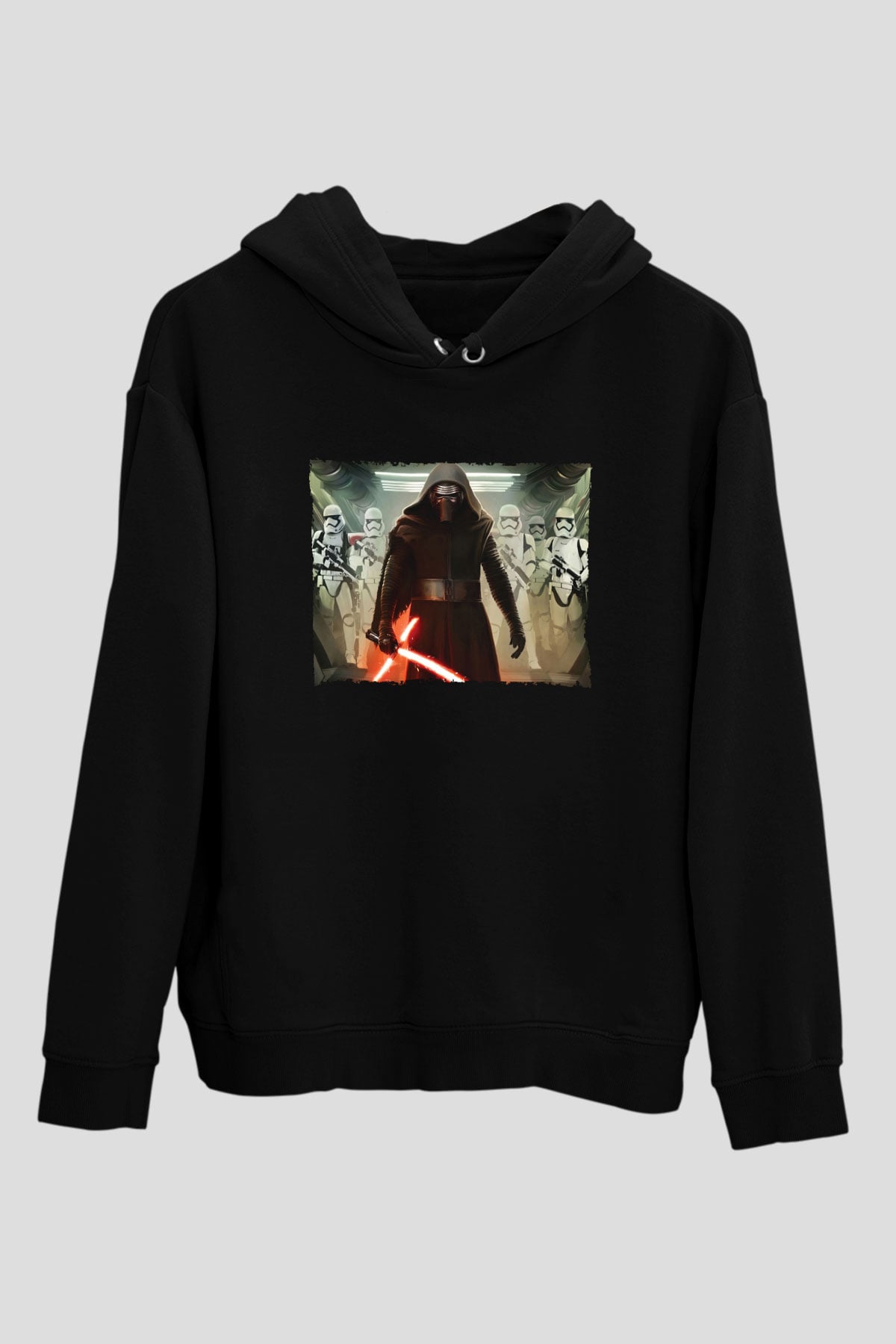 Unisex The Force Awakens' Kylo Ren Baskılı Siyah Kapüşonlu Sweatshirt