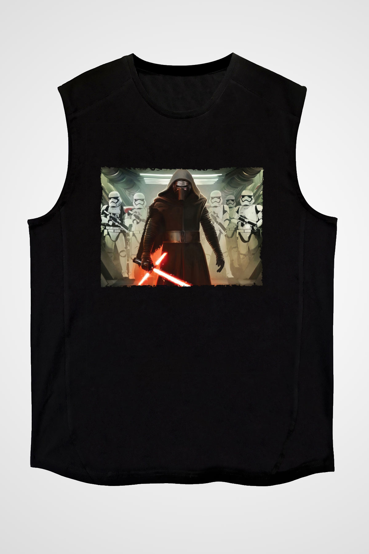 Unisex The Force Awakens' Kylo Ren Baskılı Siyah Kolsuz T-shirt