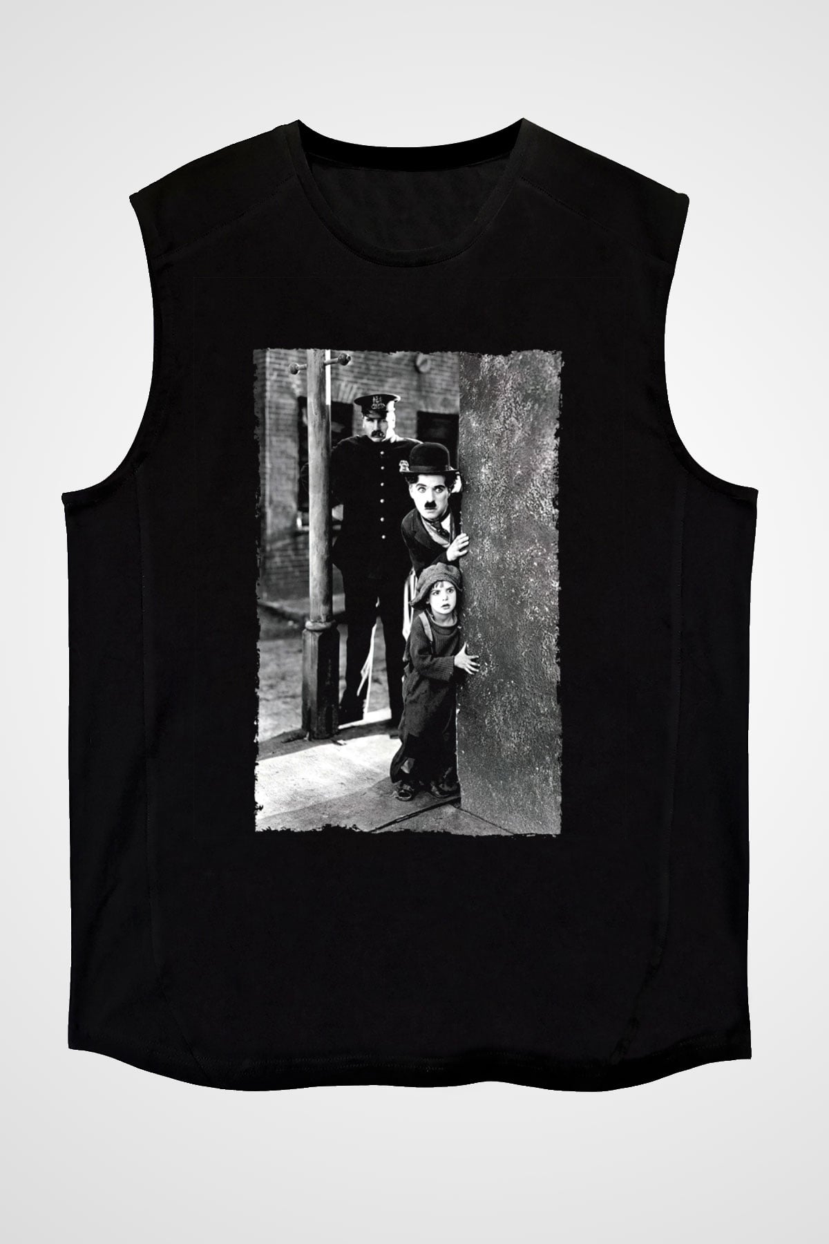 Unisex The Kid Baskılı Siyah Kolsuz Tişört
