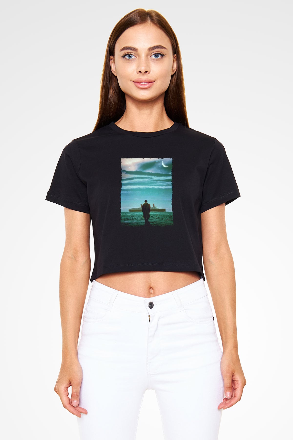 Unisex The Legend of 1900 Baskılı Siyah Crop Top Tişört