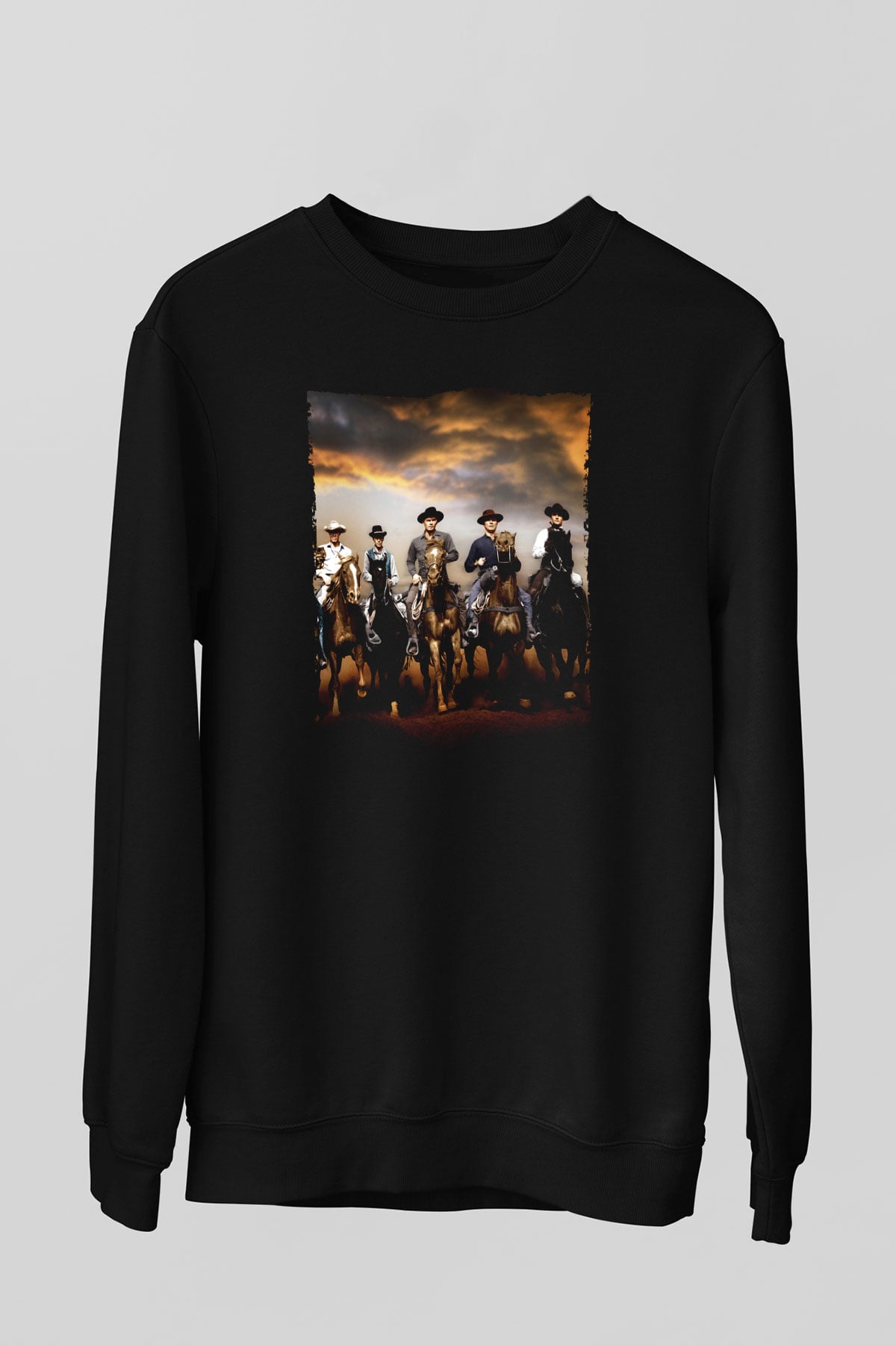 Unisex The Magnificent Seven Baskılı Siyah Sweatshirt
