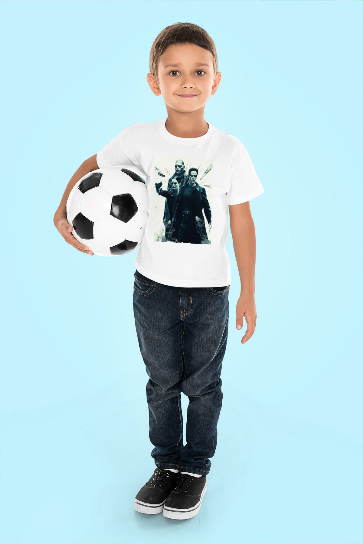 Unisex The Matrix Baskılı Beyaz Çocuk Tshirt