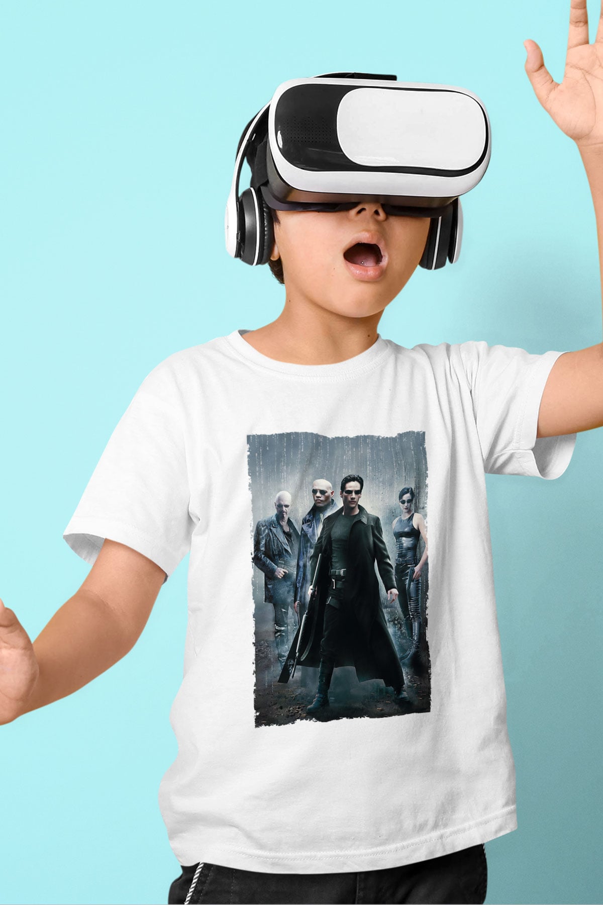 Unisex The Matrix Baskılı Beyaz Çocuk Tshirt