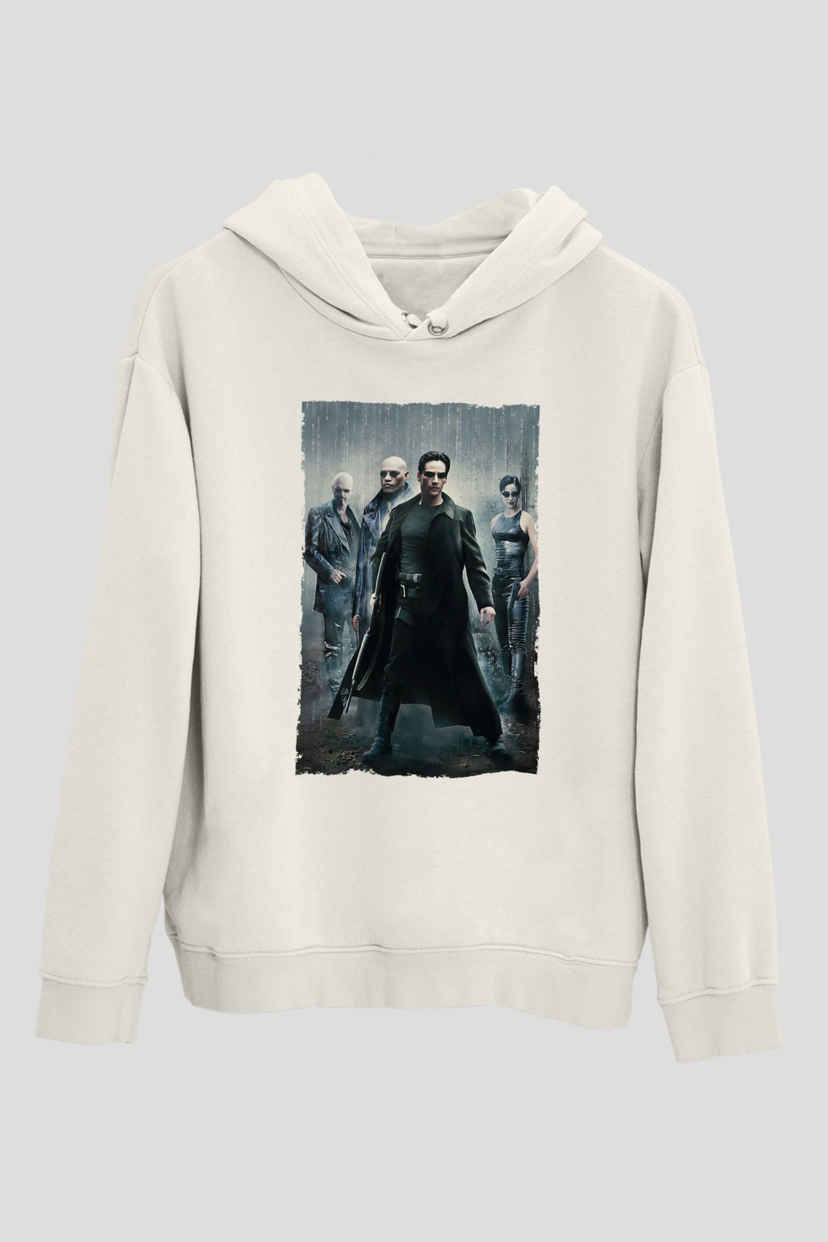 Unisex The Matrix Baskılı Beyaz Kapüşonlu Sweatshirt