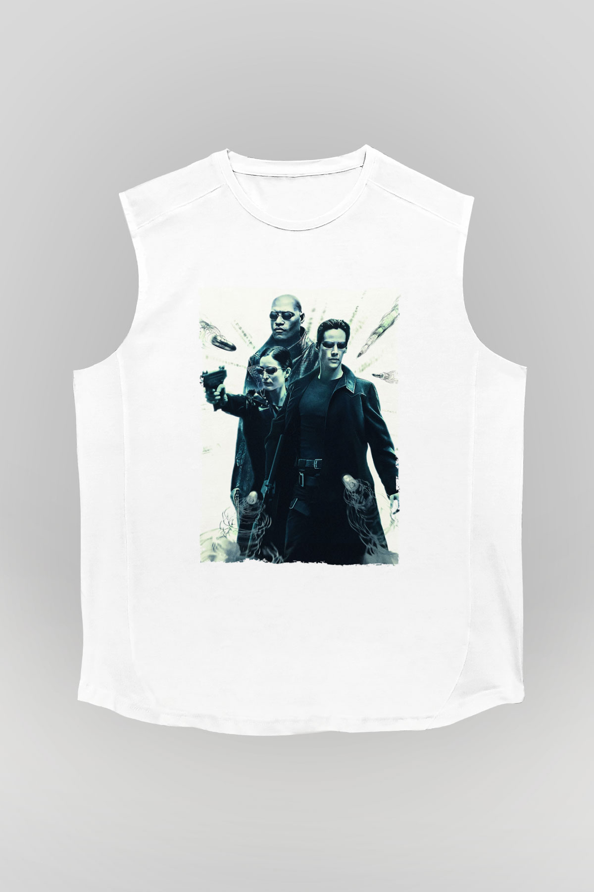 Unisex The Matrix Baskılı Beyaz Kolsuz Tshirt
