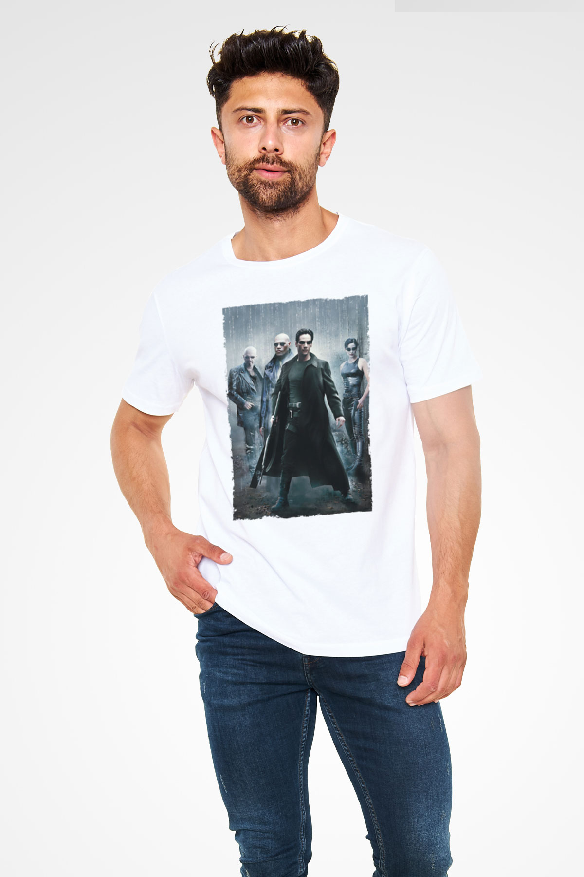 Unisex The Matrix Baskılı Beyaz T-shirt