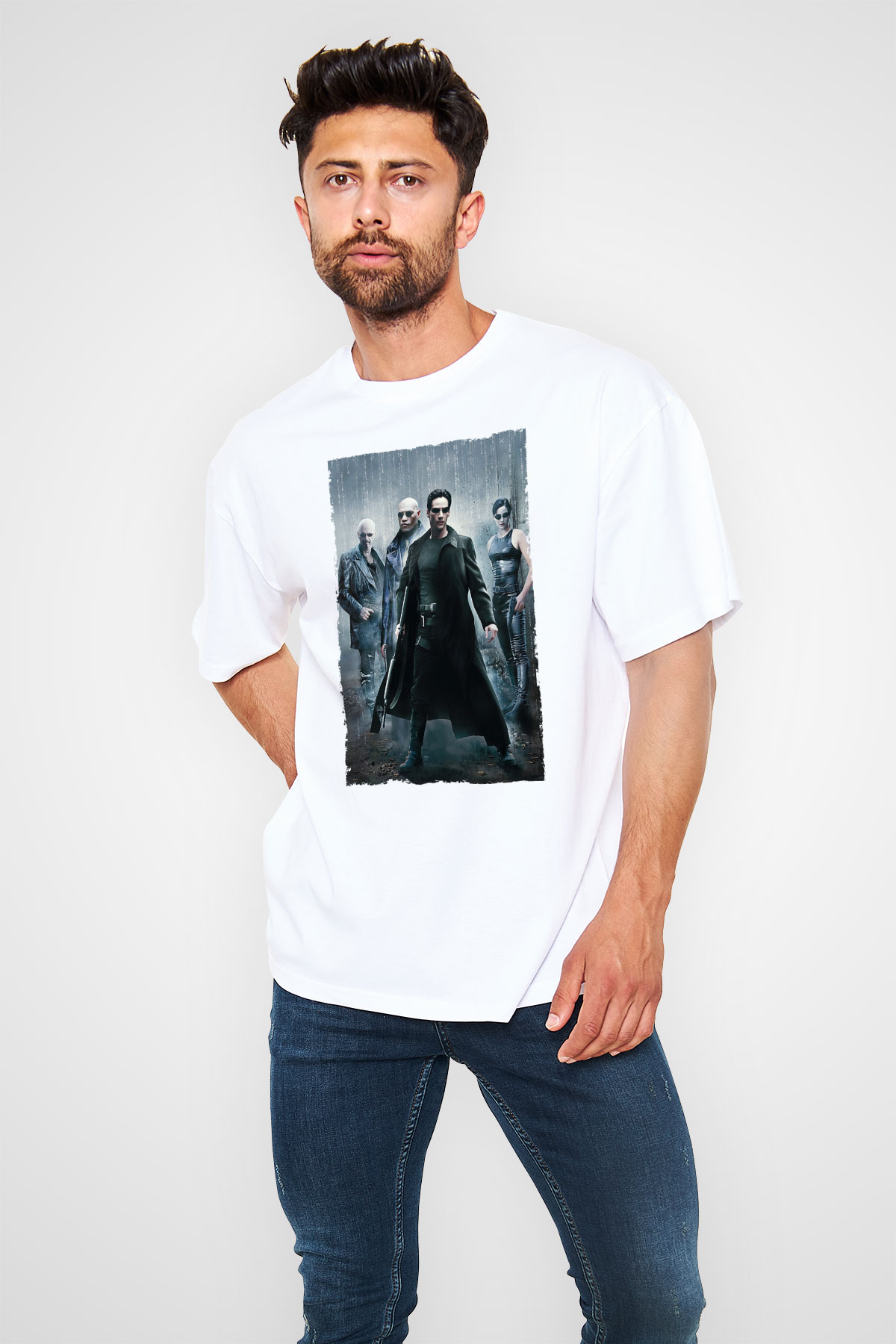 Unisex The Matrix Baskılı Beyaz T-shirt